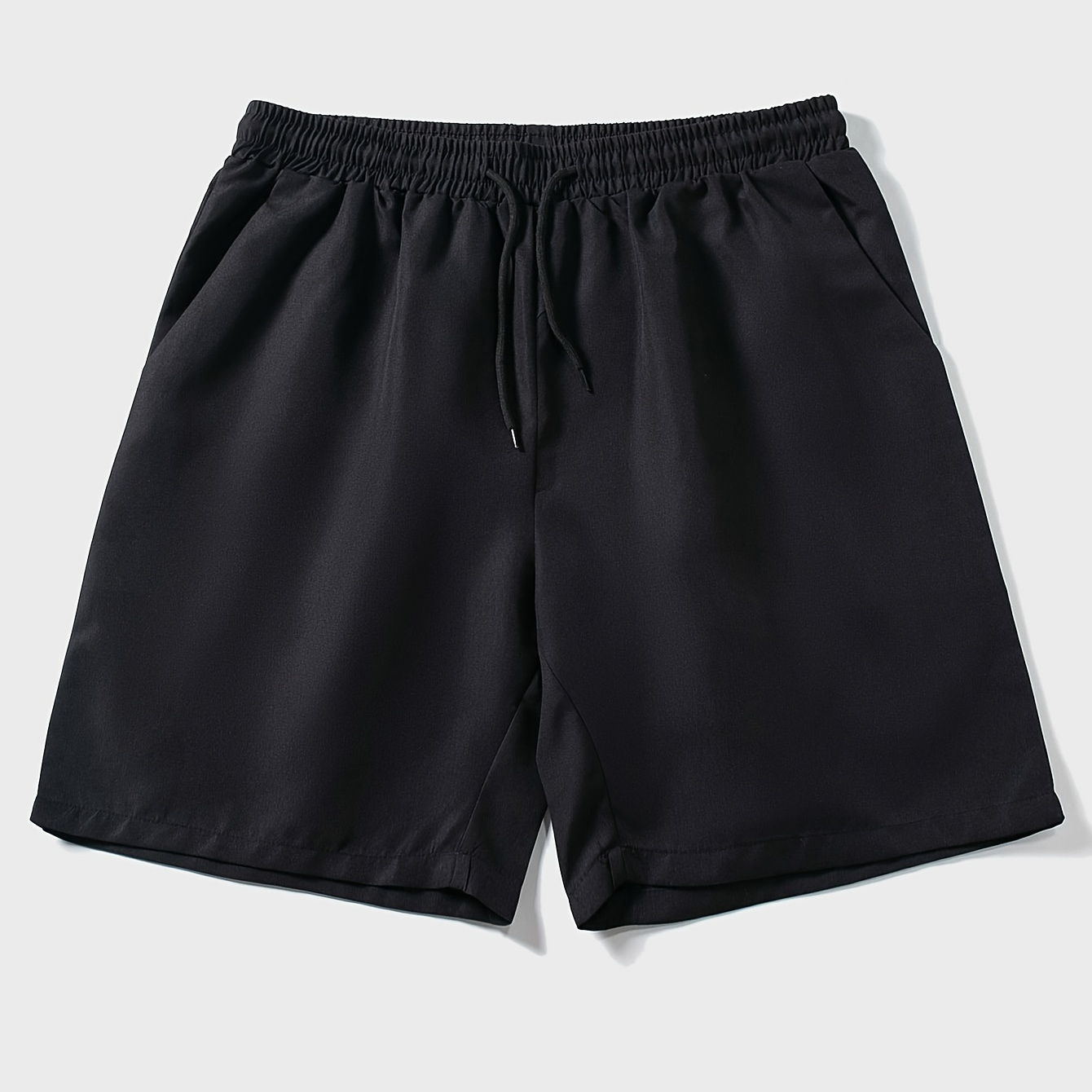 

Men's Casual Solid Color Drawstring Shorts - Breathable Polyester, Machine Washable, With Pockets - Summer & Outdoor Activities