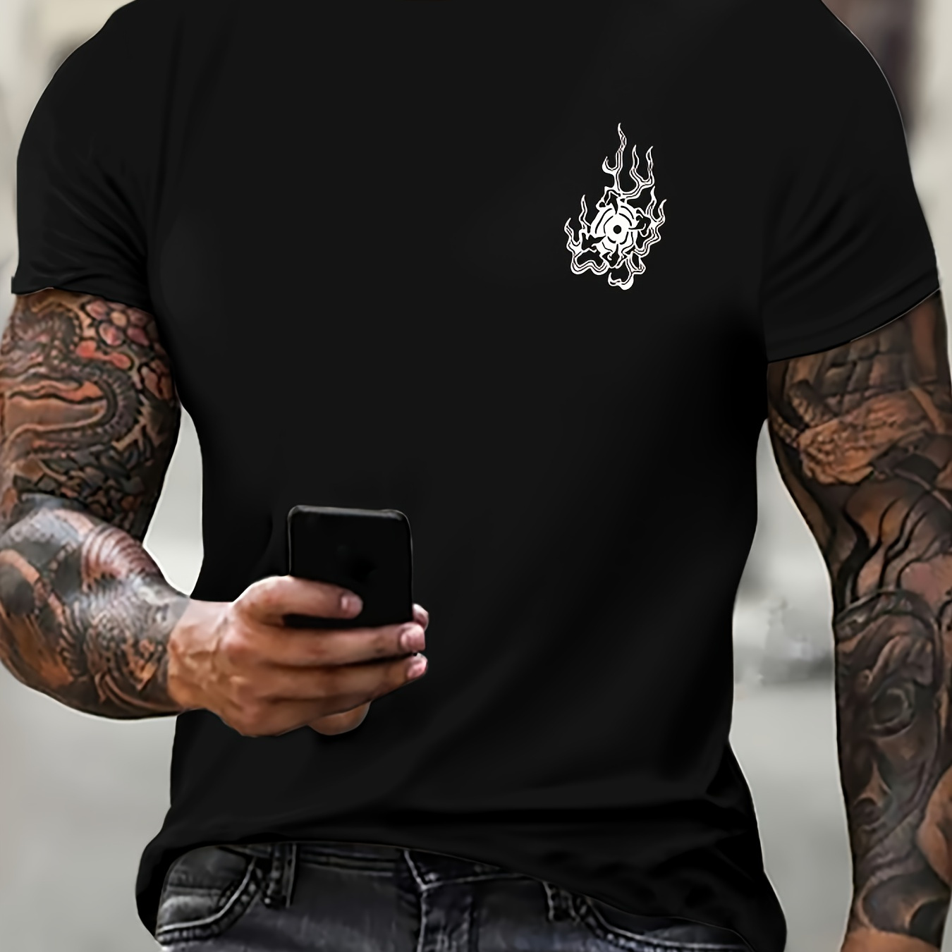 

3d Dragon Print Men's Trendy Color Block Short Sleeve Crew Neck T-shirt, Summer Outdoor