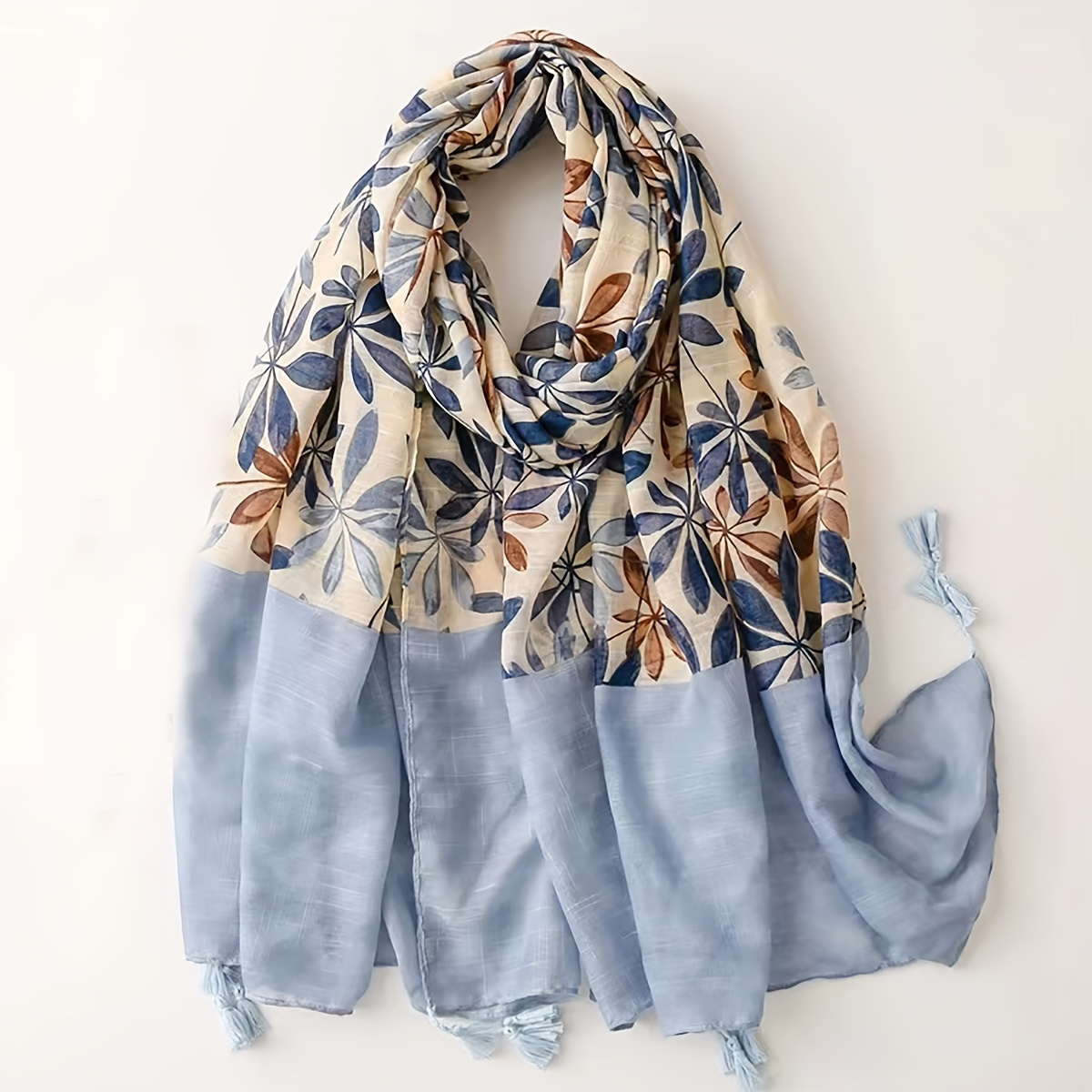 

Leaf Print Scarf Shawl, 31.50'×70.87' Women Head Wrap Turban