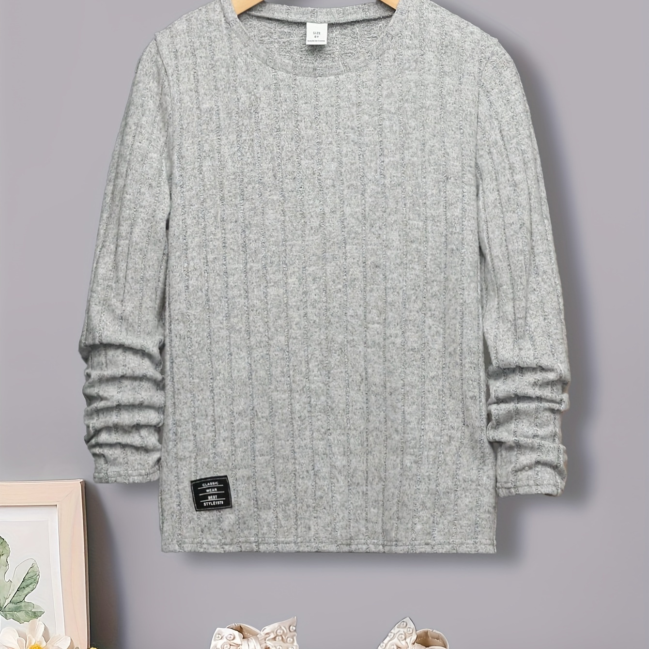 

Boys Casual Crew Neck Long Sleeve Ribbed Knit Sweater, Warm Base Layer Top For Spring/autumn
