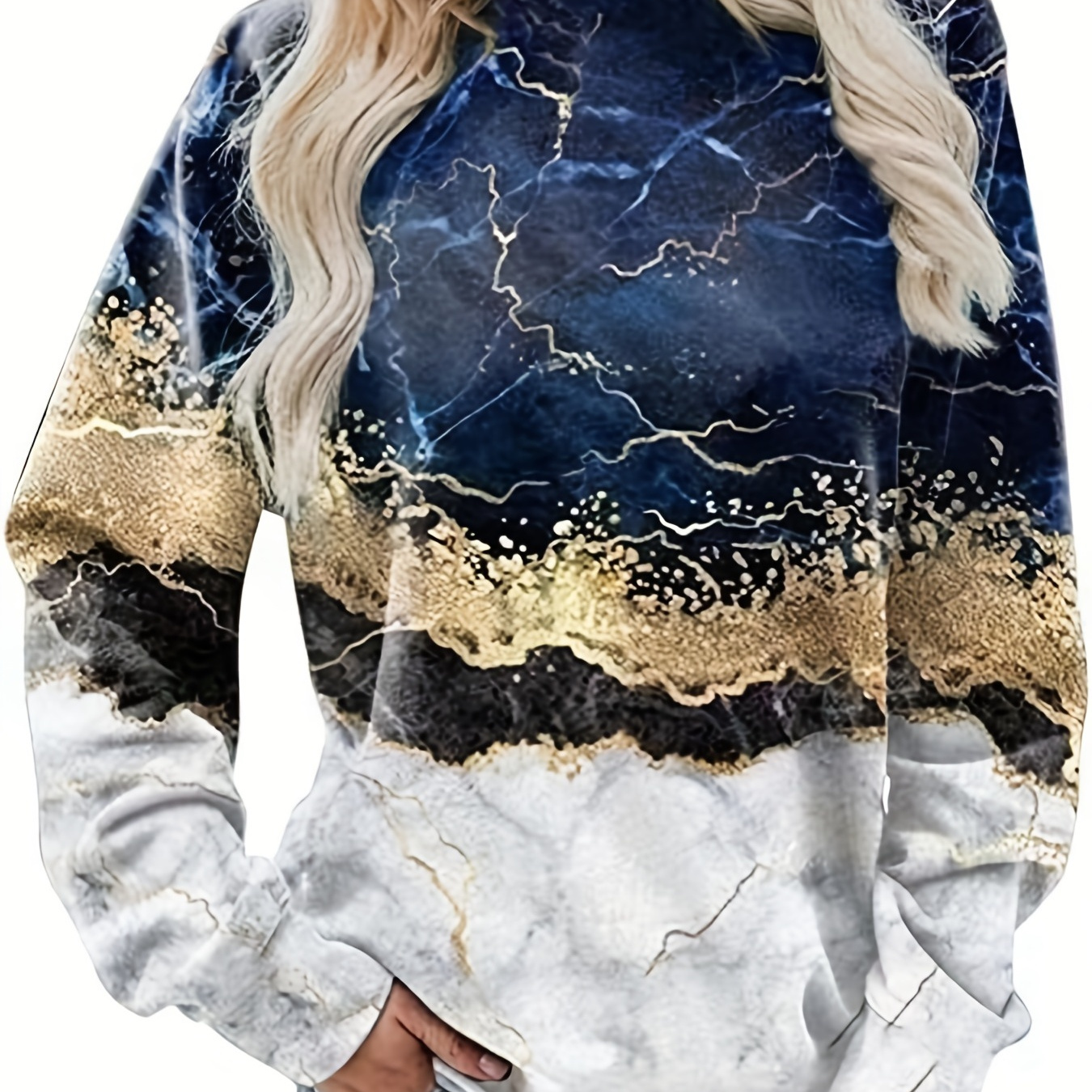 

Marble Print Crew Neck Sweatshirt, Casual Long Sleeve Versatile Sweatshirt, Women's Clothing