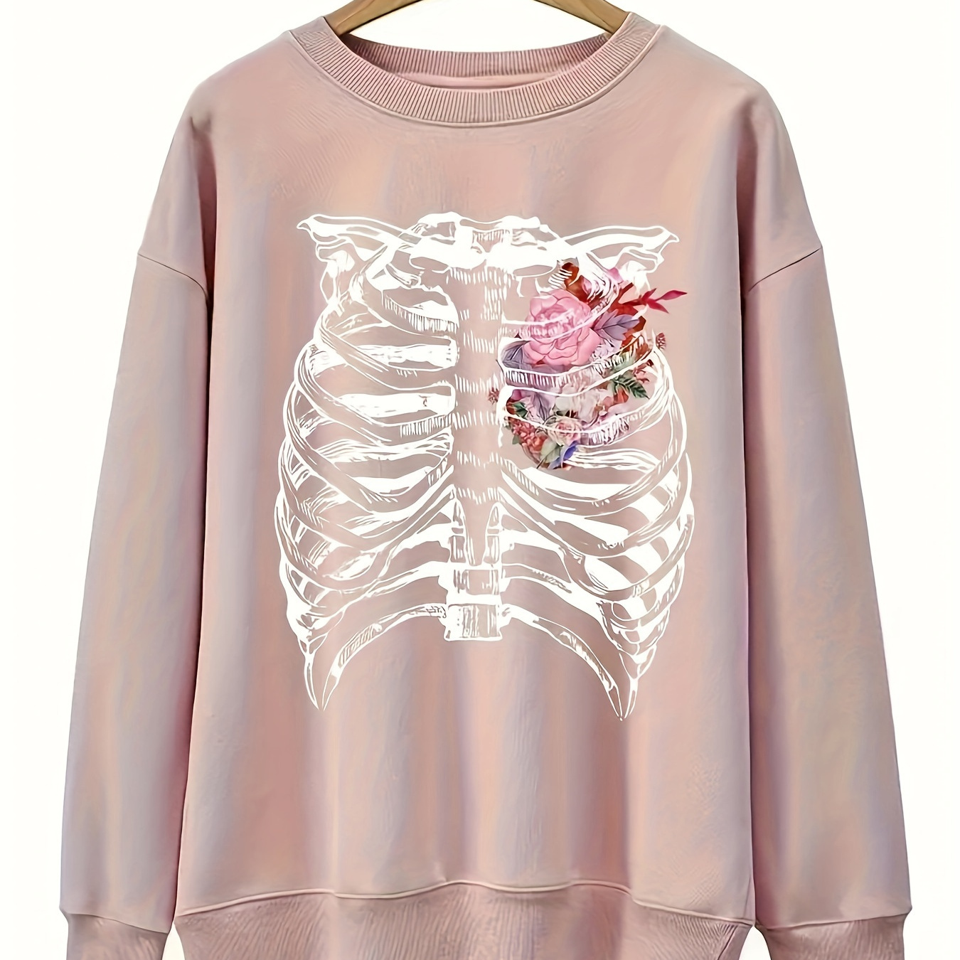 

Skeleton Print Pullover Sweatshirt, Casual Long Sleeve Crew Neck Sweatshirt For Fall & Winter, Women's Clothing