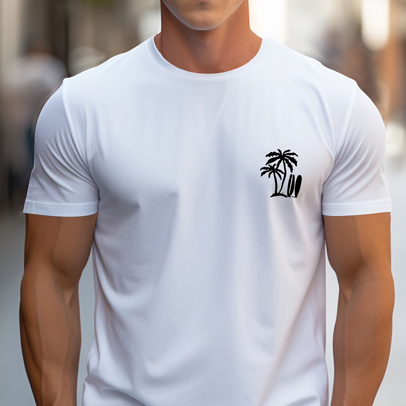 

Coconut Tree & Surfing Board Print T-shirt, Stylish & Breathable Street , Simple Comfy Top, Casual Crew Neck Short Sleeve T-shirt For Summer