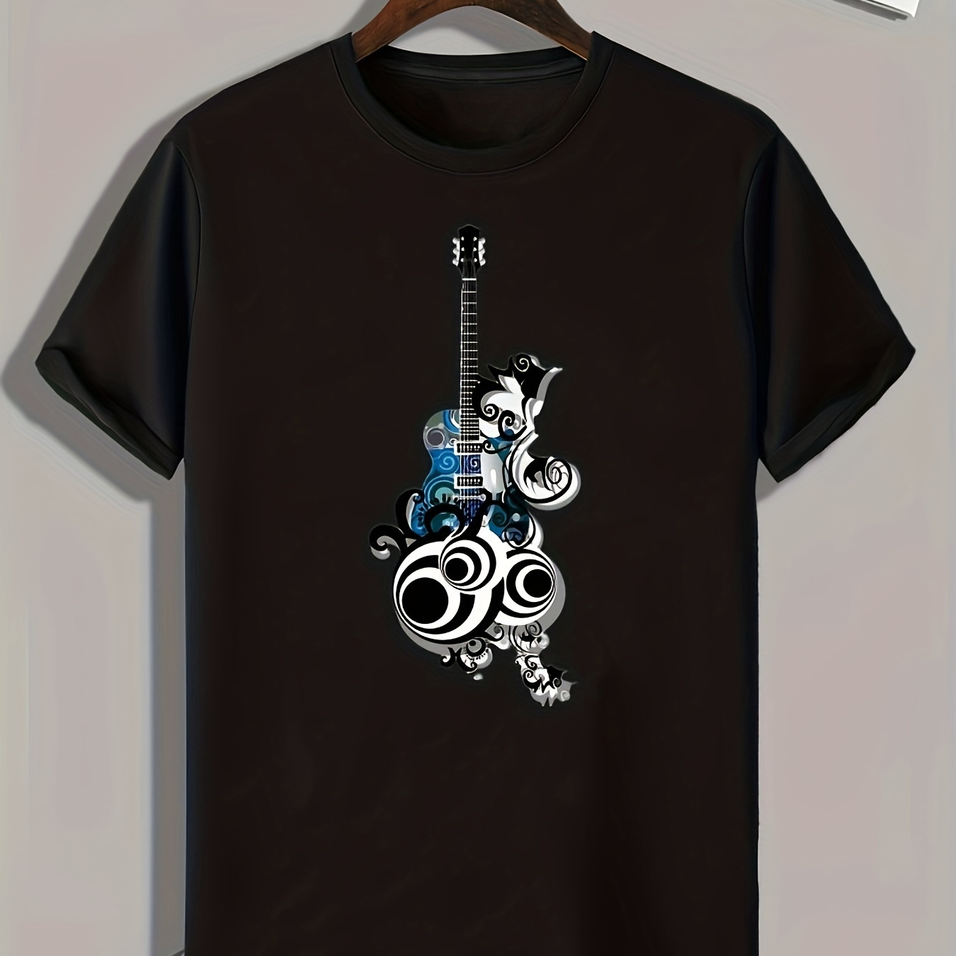 

Creative Guitar Print, Men's Graphic T-shirt, Casual Comfy Tees For Summer, Mens Clothing