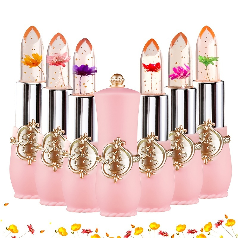 

6 Colors Crystal Flower Jelly Lipstick, Long Lasting Nutritious Lip Balm, Magic Temperature Color Changing Lip Gloss, Plumping Lips Moisturizer,