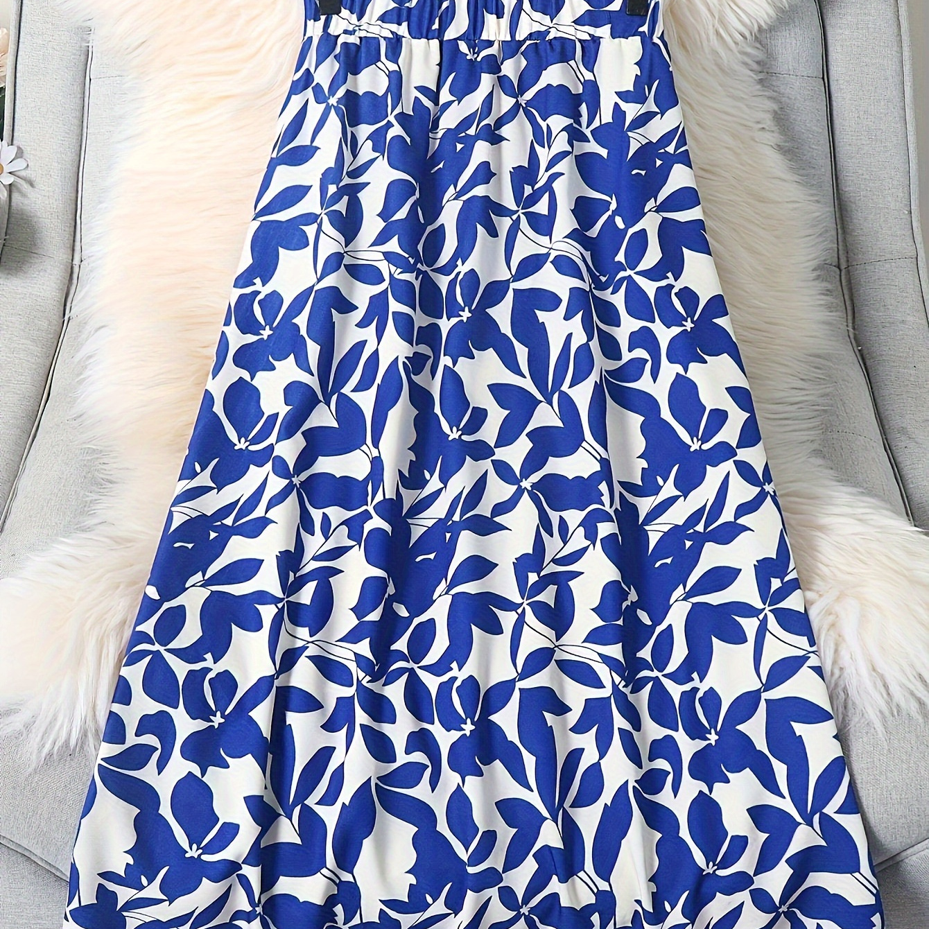 

Floral Print Elastic Waist Skirt, Elegant A-line Midi Skirt For Spring & Summer, Women's Clothing