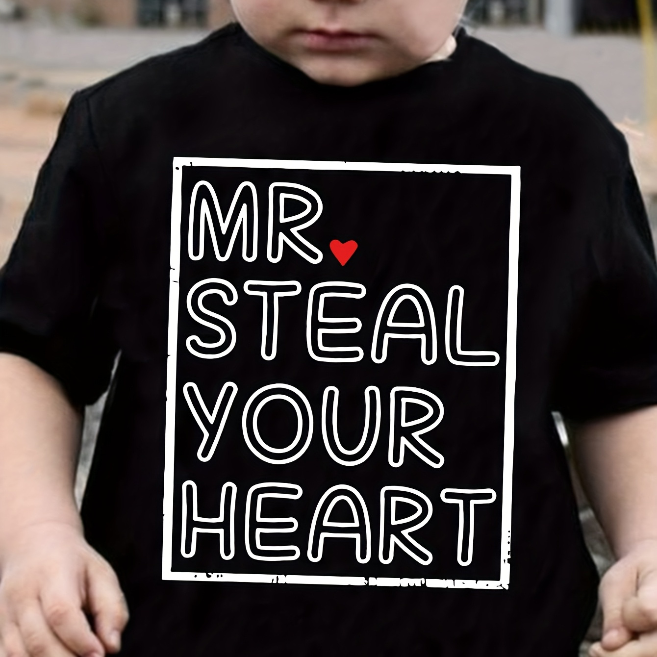 

Chicfull Boys' 'mr Your Heart' Graphic Tee - Casual Round Neck, Soft Polyester, Machine Washable - Spring/summer, Valentine's Day T-shirt