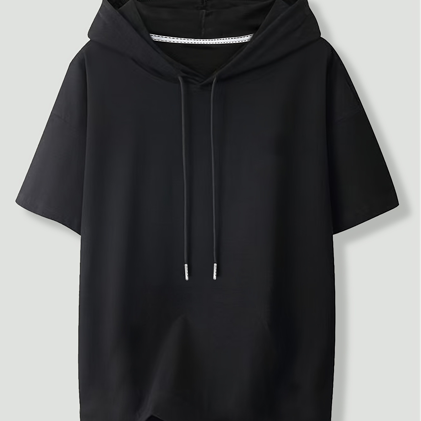 

1pc T-shirt à capuche décontracté en polyester pour homme avec cordon de serrage - Sweat à capuche en à manches courtes de couleur unie avec une légère élasticité - Hauts ajustés toutes