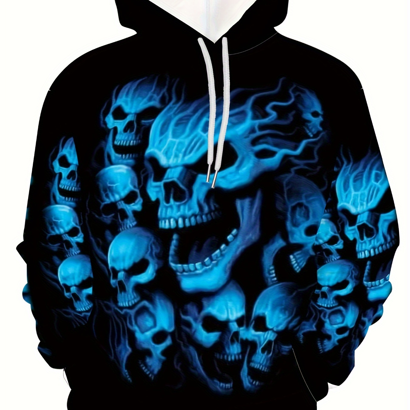 

Men's Skulls Graphic Print Hoodie With Kangaroo Pocket, Casual Long Sleeve Hooded Sweatshirt For Outdoor