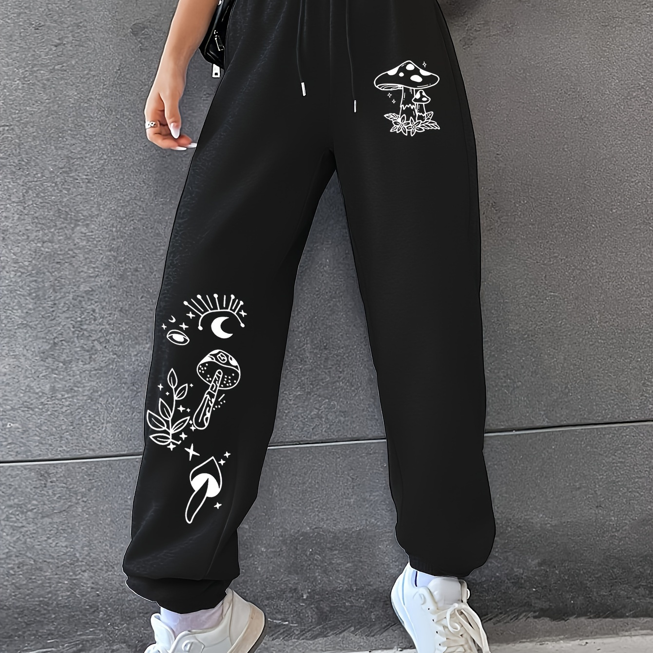 

Mushroom Print Casual Jogger Pants, Drawstring Elastic Waist Sweatpants, Women's Athleisure