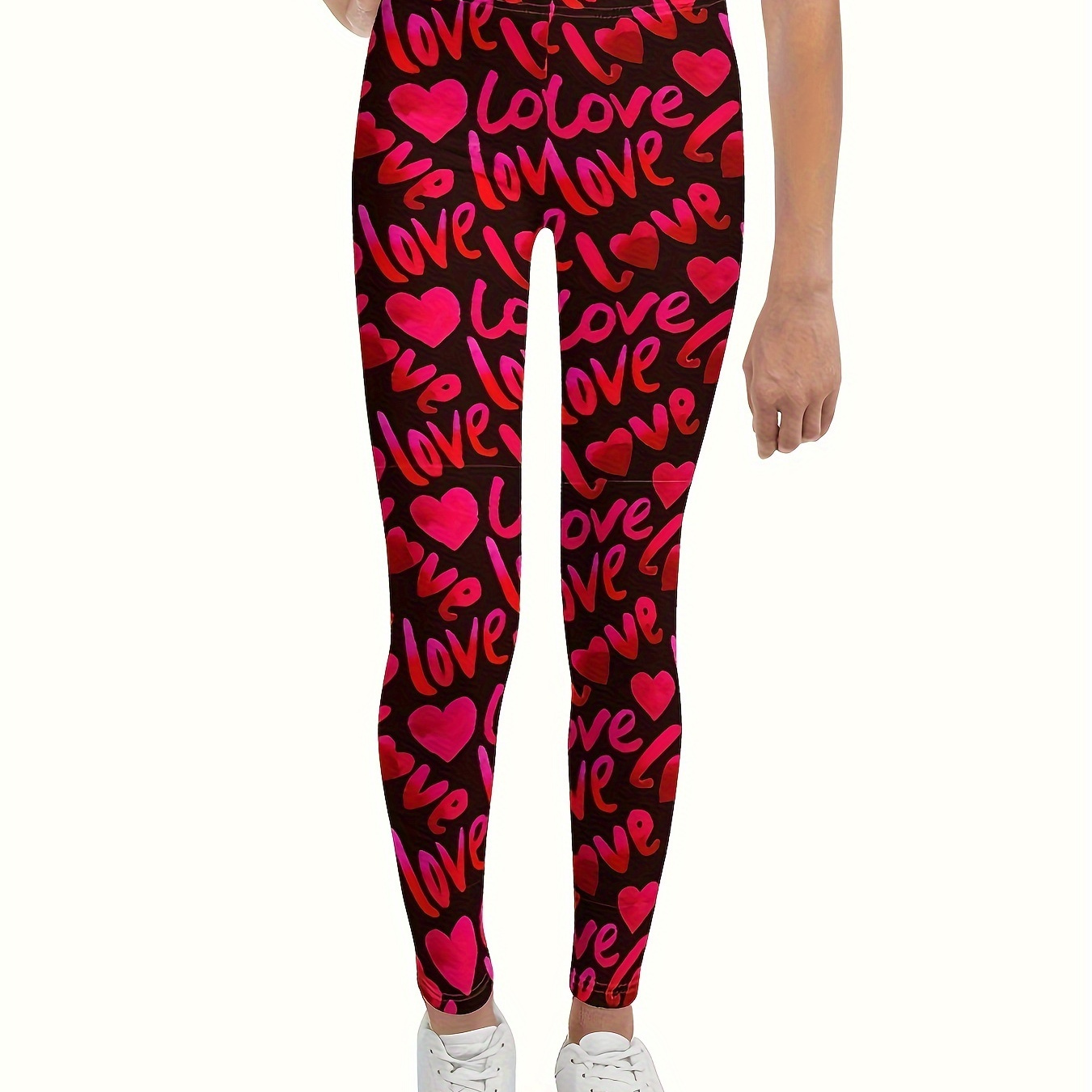 Valentine's Day Heart Print Skinny Leggings, Casual Every Day Stretchy  Leggings, Women's Clothing