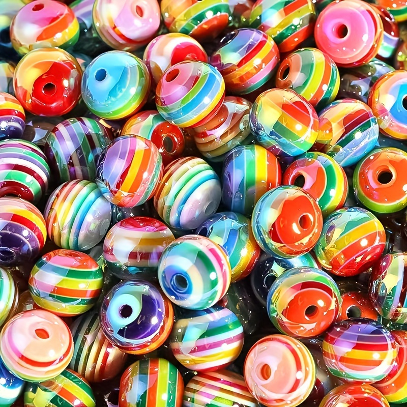 

10pcs 12mm Rainbow Beads High Bright Color Beads Round Loose Beads For Diy Handmade Jewelry Accessories