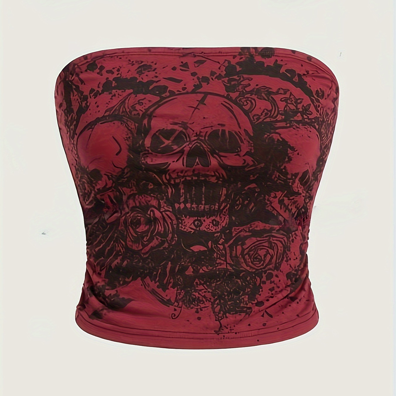 

Skull Print Tube Top, Y2k Sleeveless Strapless Top For Summer, Women's Clothing