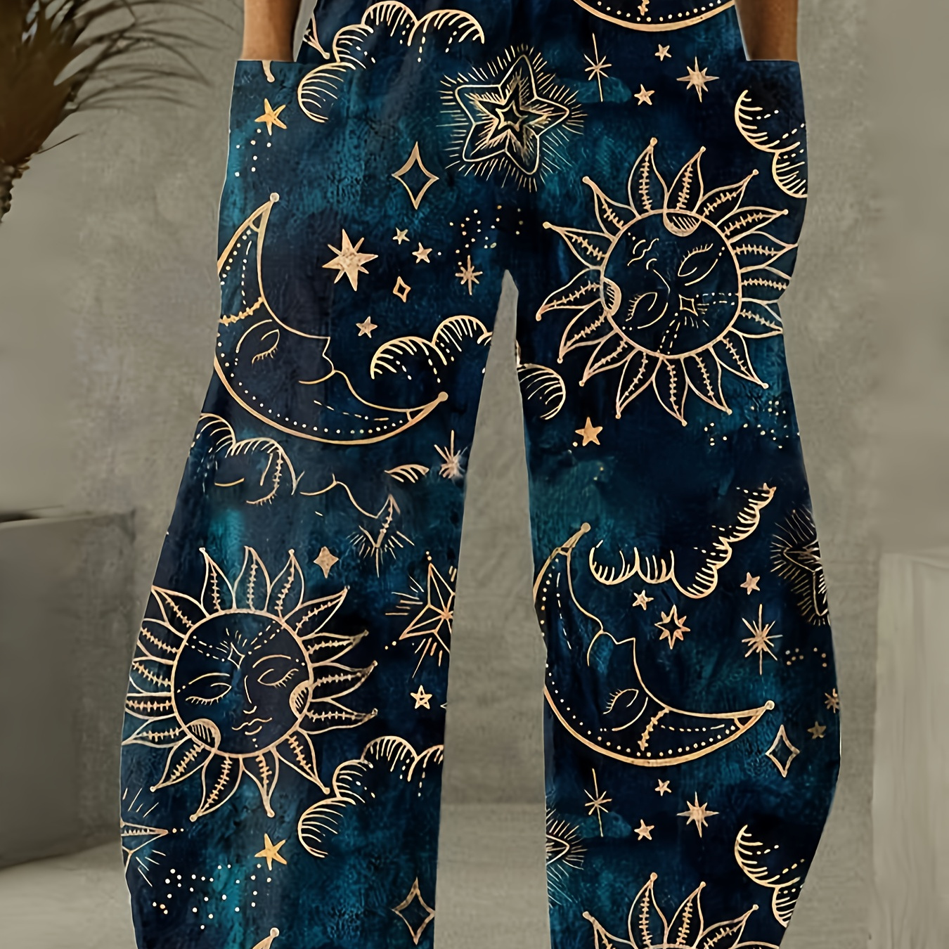 

Women's Print Wide-leg Pants, Polyester, , Seasonal All-year, With Pockets, Adult Sizes, Woven Fabric