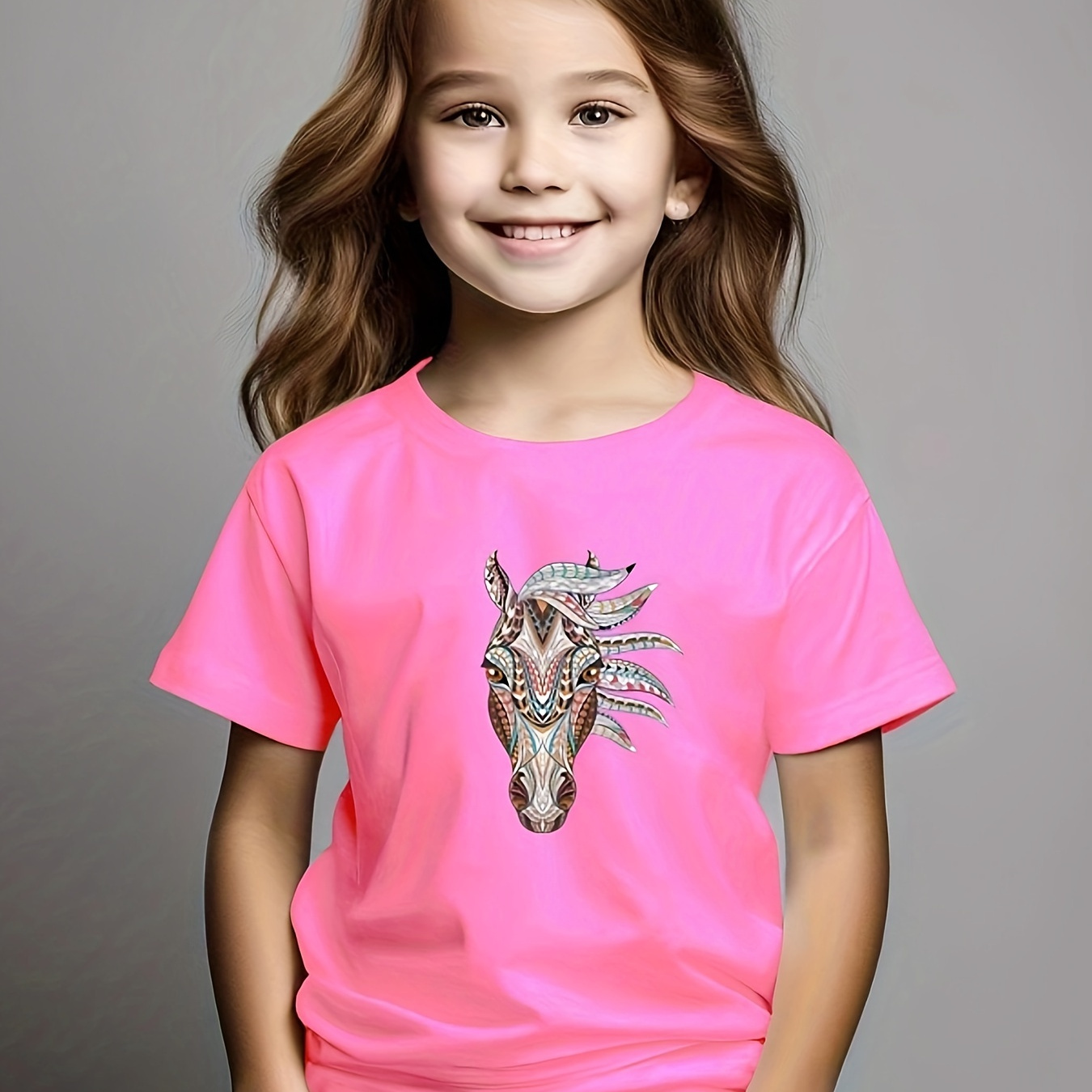 

Cool Horse Graphic Short Sleeve T-shirt For Girls Summer Outdoor Everyday