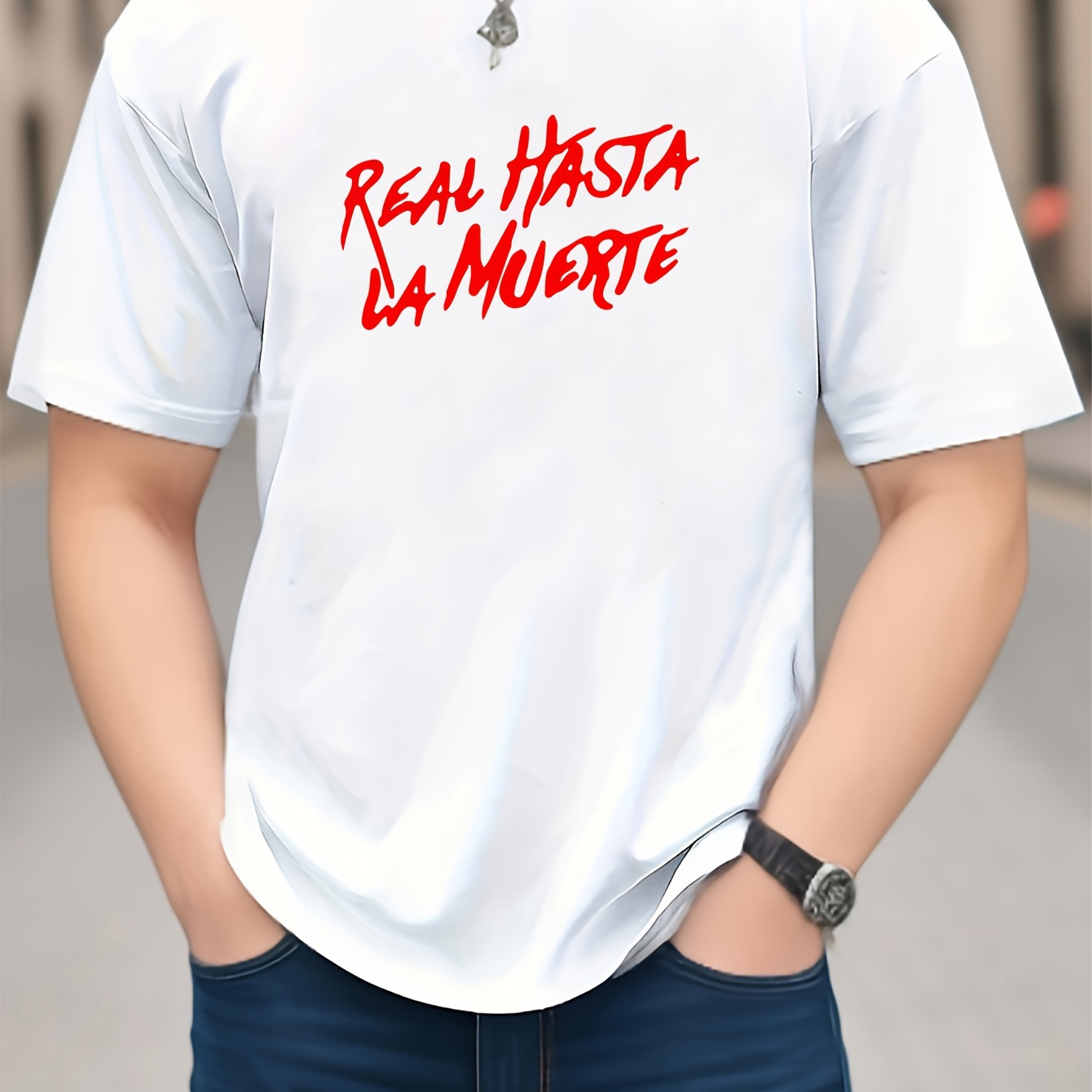 

Real Hasta La Muerte Simple Graphic Print Short Sleeve Men's New Summer Loose Fashion Trend Casual Sports Boys Round Neck T-shirt Youth Men's Top