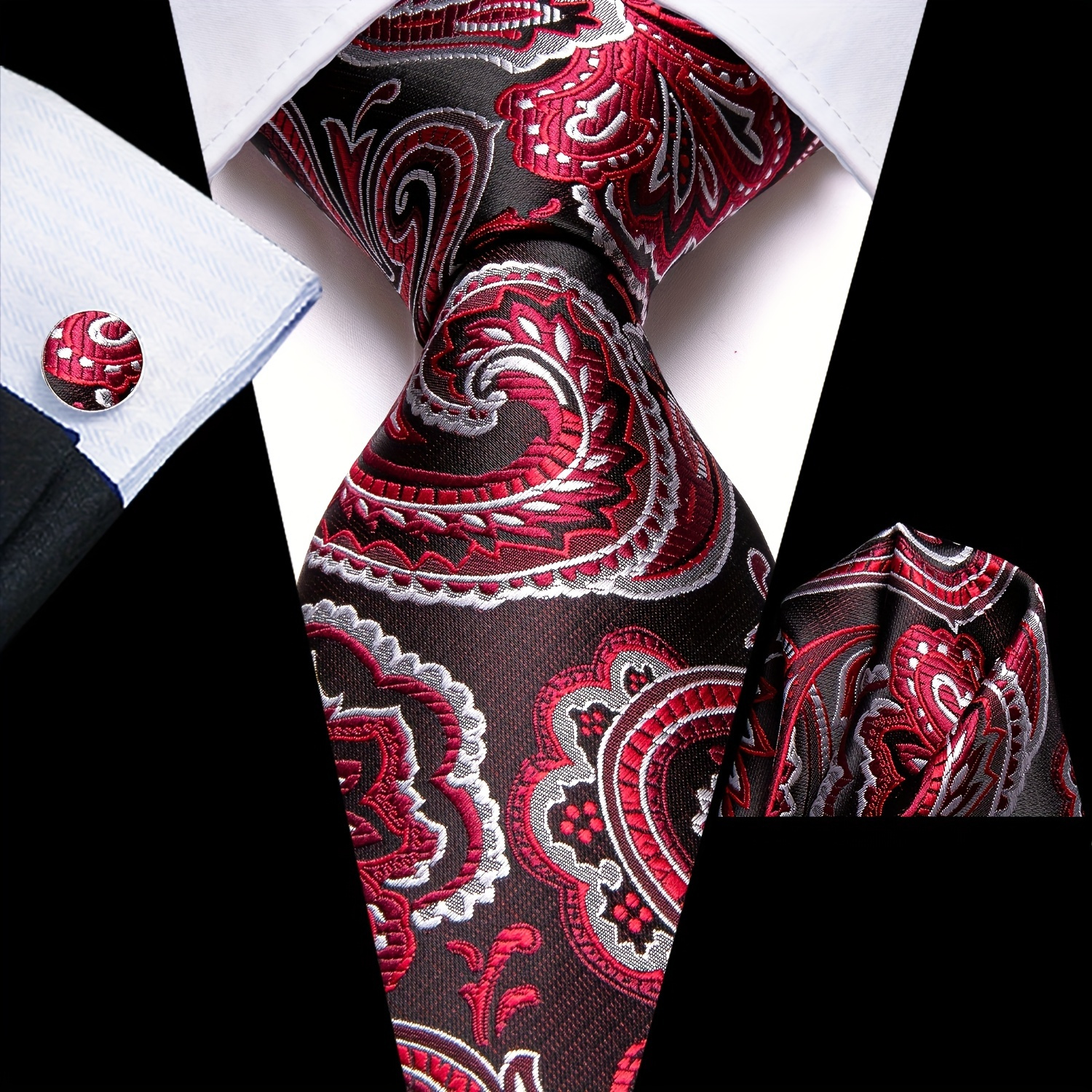 Men's Classic Fashion Striped Necktie Cufflink Handkerchief - Temu