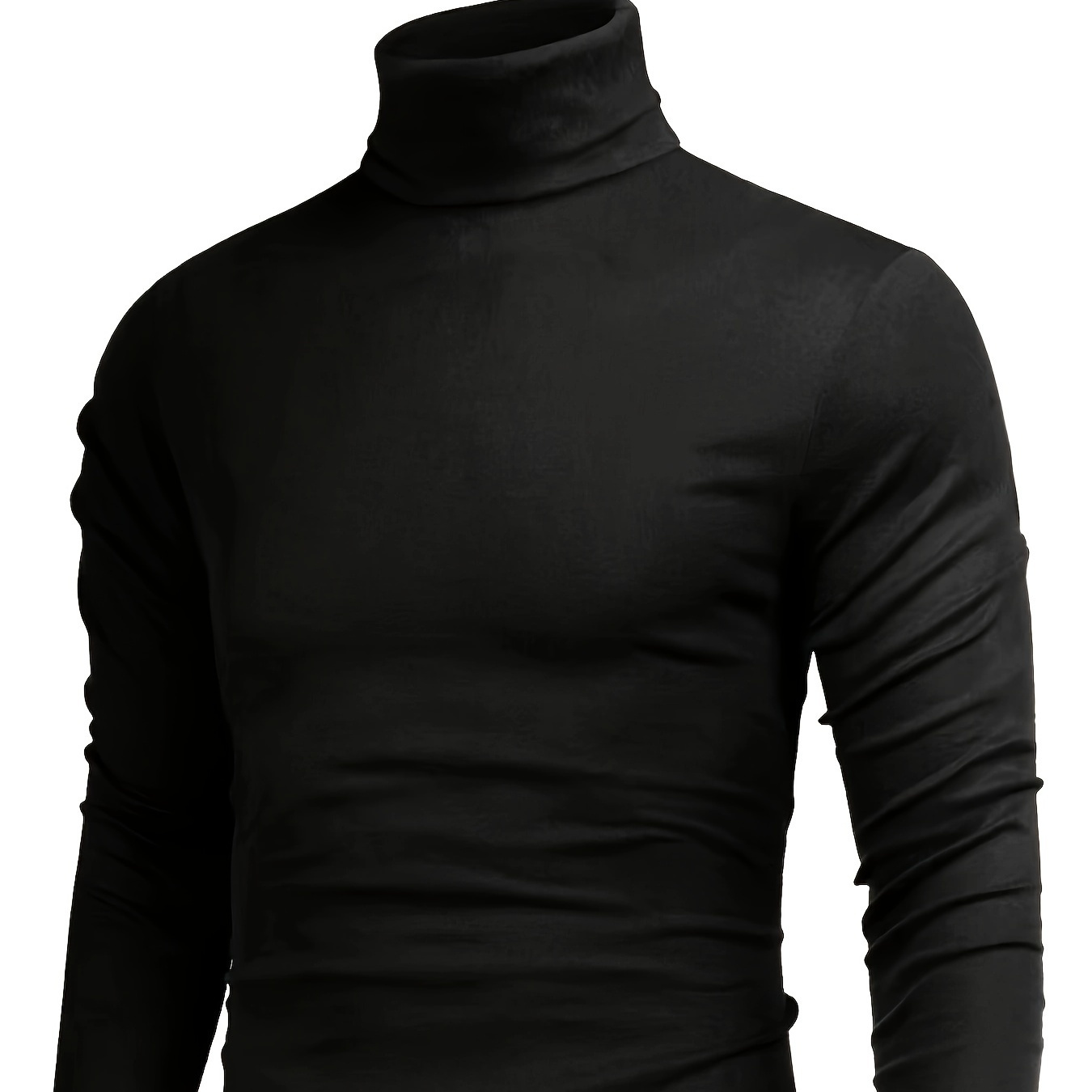 

High Collar Warm Fleece Lined Shirt, Men's Casual Warm Solid Mid Stretch Pullover Sweater For