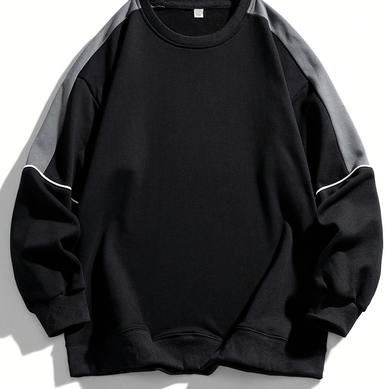 

1pc Men' Crew Neck Sweatshirt, Casual High-weight Long Sleeve Pullover With Shoulder Sleeves, 100% Polyester Jersey Knit Fabric, Regular Fit
