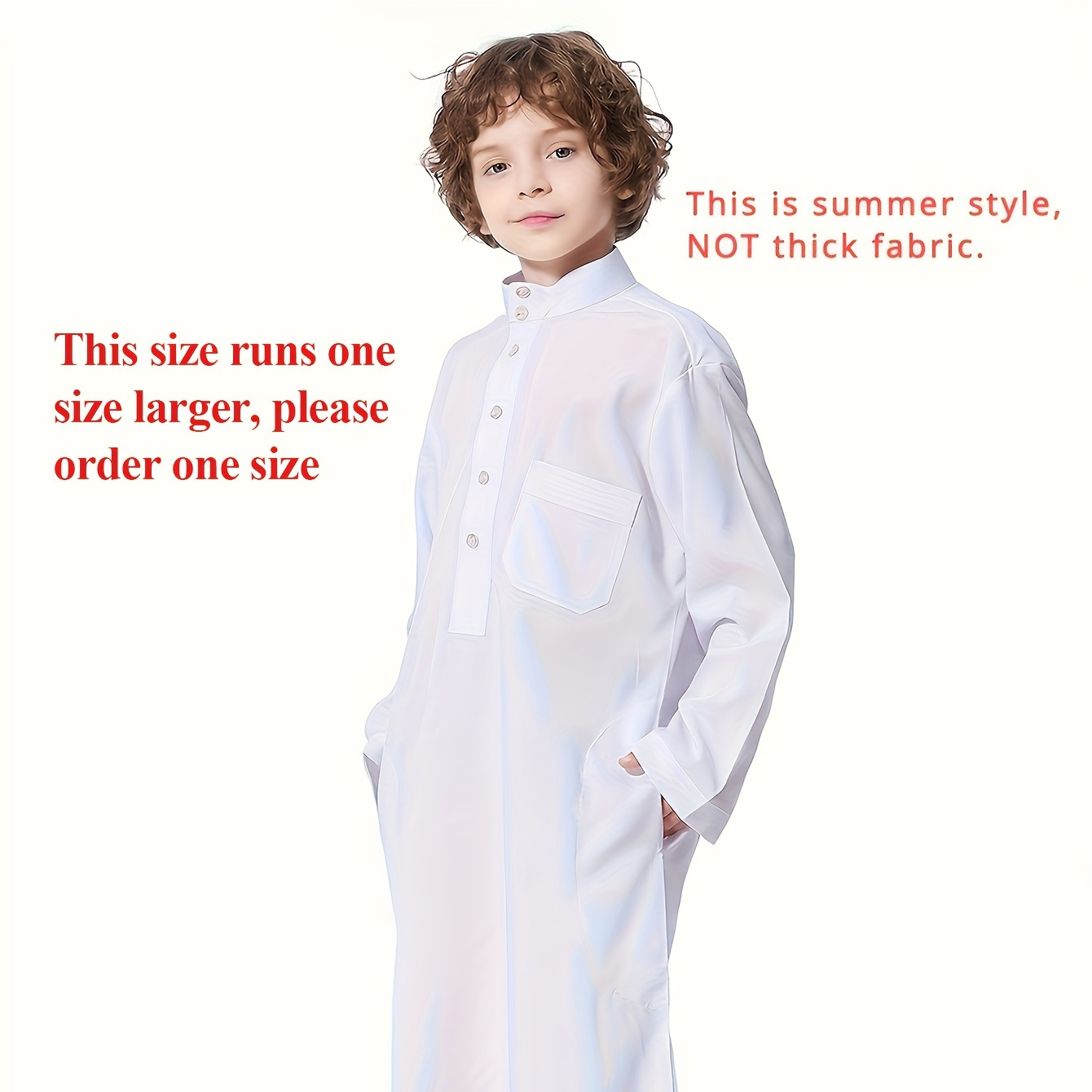 

Ramadan Boy's Kareem Long Sleeve Plain Color Band Collar Ethic Clothes Vintage Casual Middle East Dubai Jubba Thobe