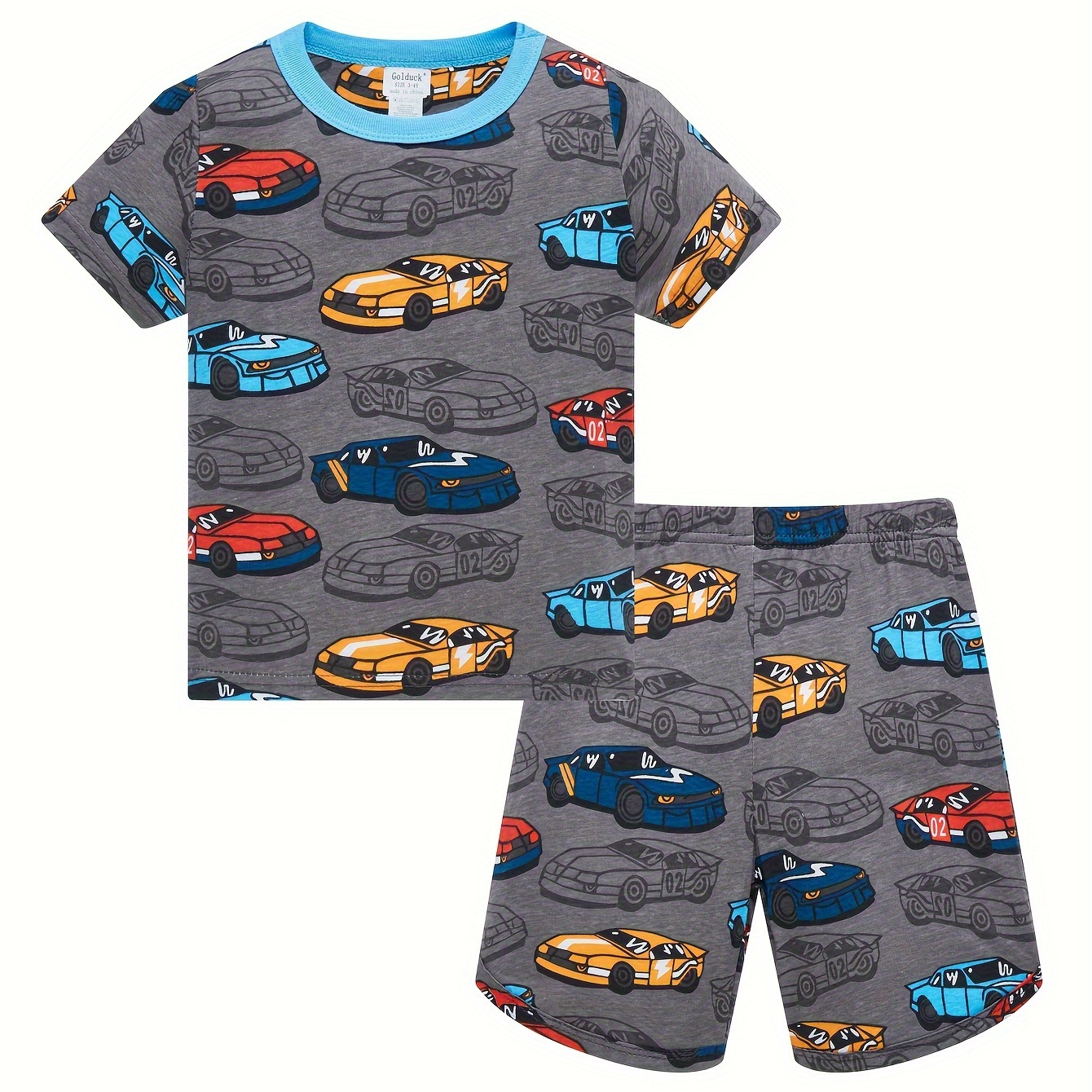 

2pcs Kid's Fashion Car Print Pajamas, Comfortable Short Sleeve Top & Short Set, Cartoon Car Pattern Cotton Comfy Pj Set, Boys' Loungewear Clothing Set