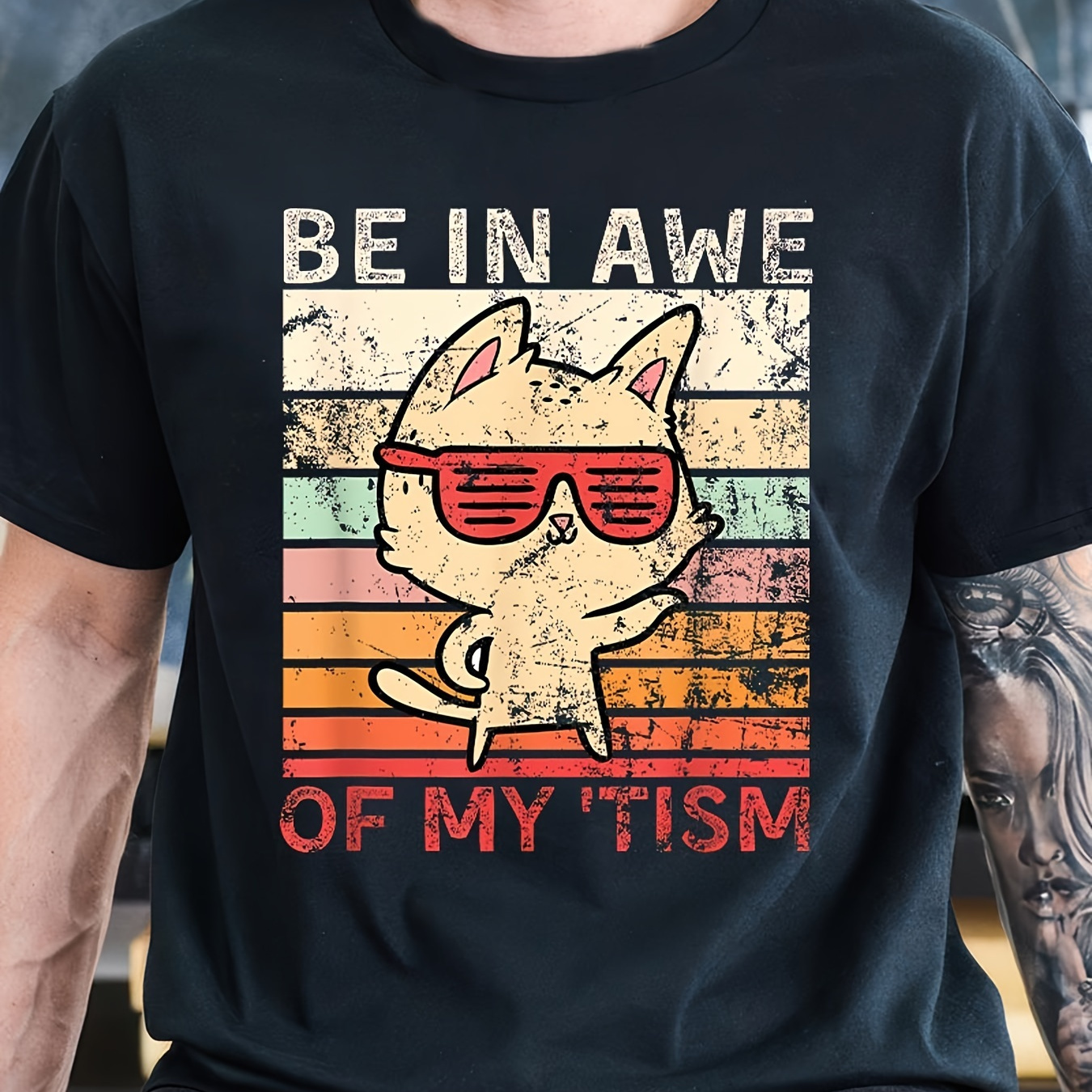 

Vintage Funny Autism ' Awe Of My _tism' Men's Cotton Print T-shirt