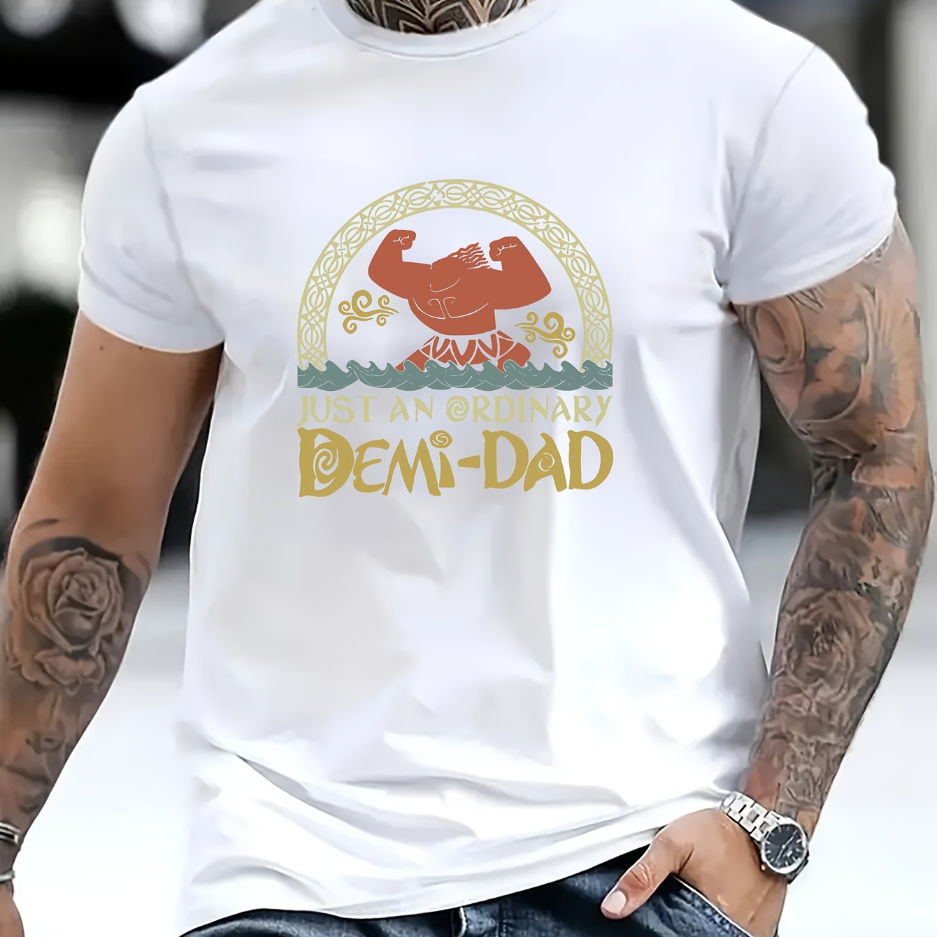 

Just An Ordinary Demi Dad Letter & Graphic Print Men's Casual & Comfortable Crew Neck Short Sleeve T-shirt, Suitable For Summer Outdoor Activities