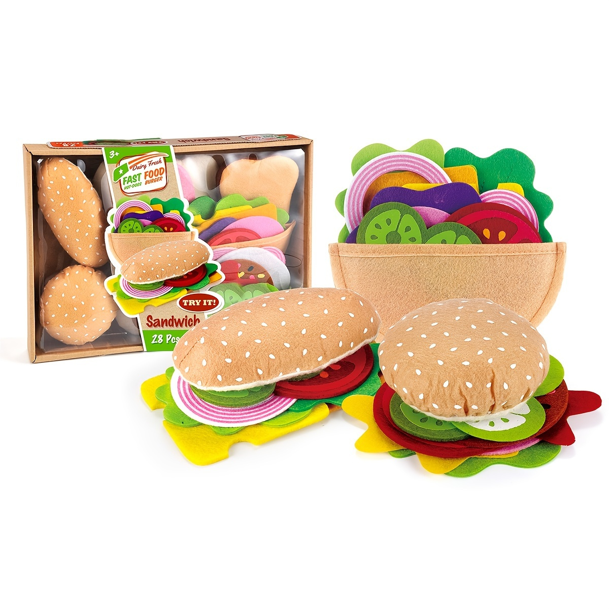 

Felt Food Hamburger Sandwich Game Food Set (28 Pieces) Christmas Halloween Gift Christmas, Halloween, Thanksgiving Gift