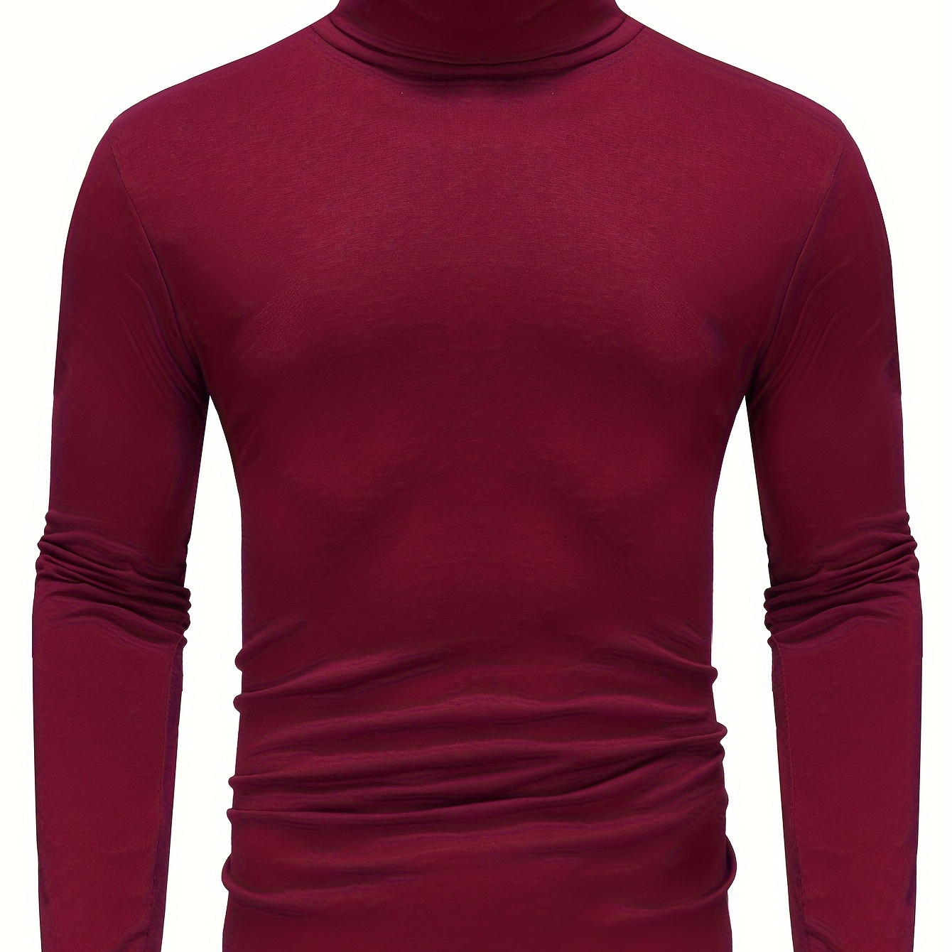 

Bottoming Shirt, Men's High Neck Long Sleeve Tops, Casual Plain Color Warm Base Layer Underwear Tops