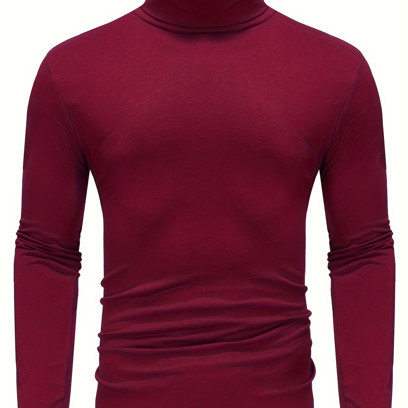 Bottoming Shirt, Men's High Neck Long Sleeve Tops, Casual Plain Color Warm Base Layer Underwear Tops