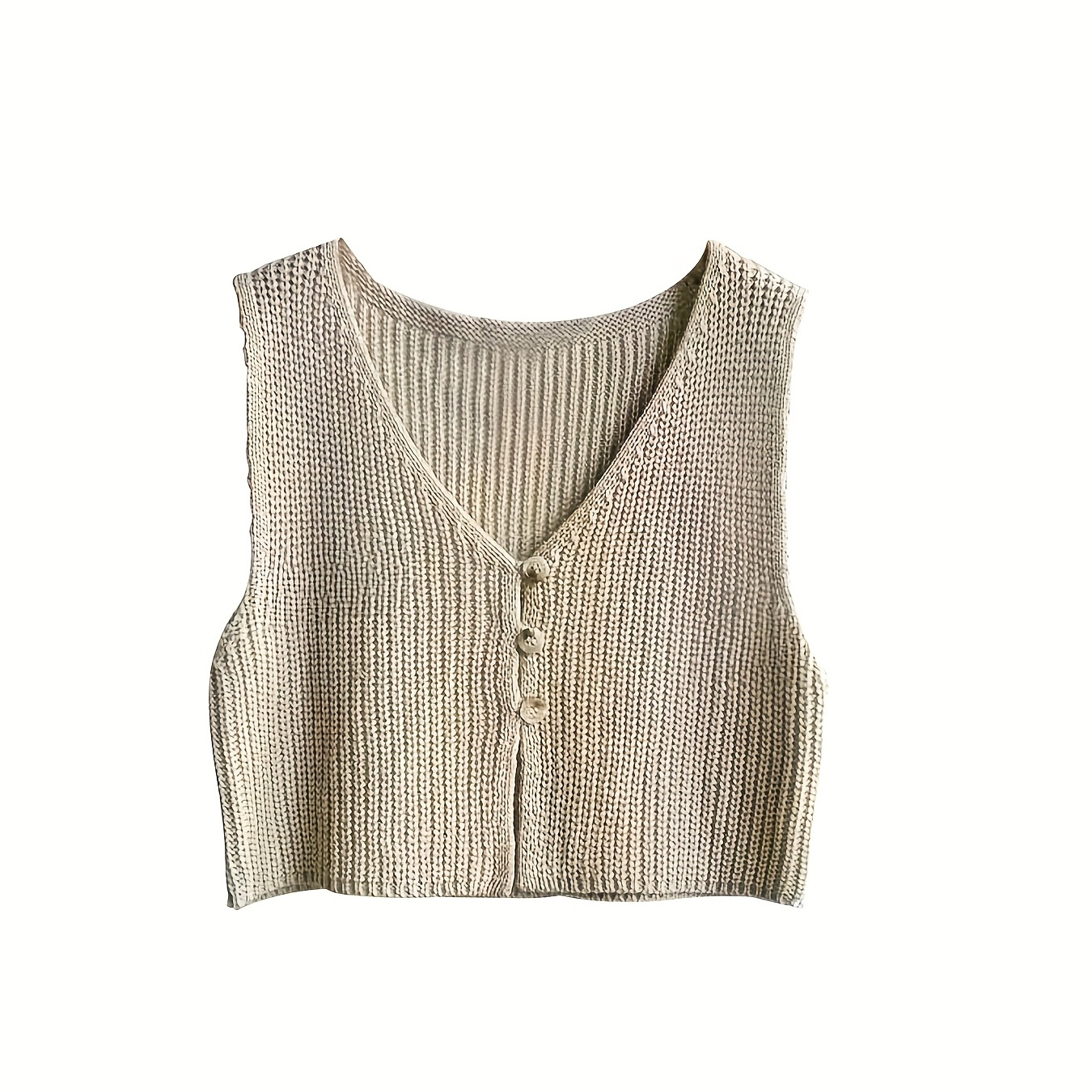 

1pc Elegant Solid Color V-neck Knit Vest - 100% Polyester Sleeveless Cardigan With Button Detail, Versatile Layering Piece For All