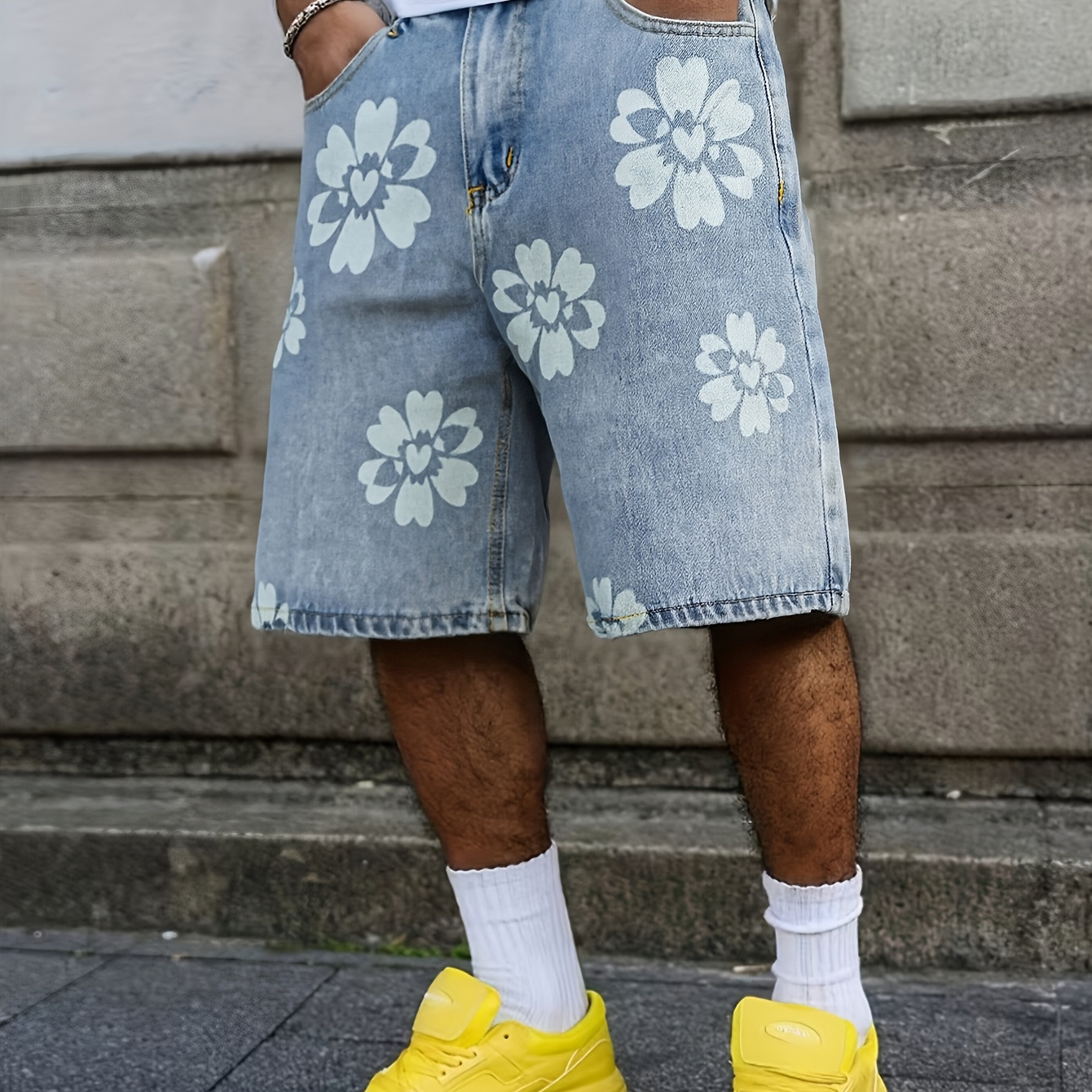 2026 new mens vintage baggy knee length denim shorts daily - Temu