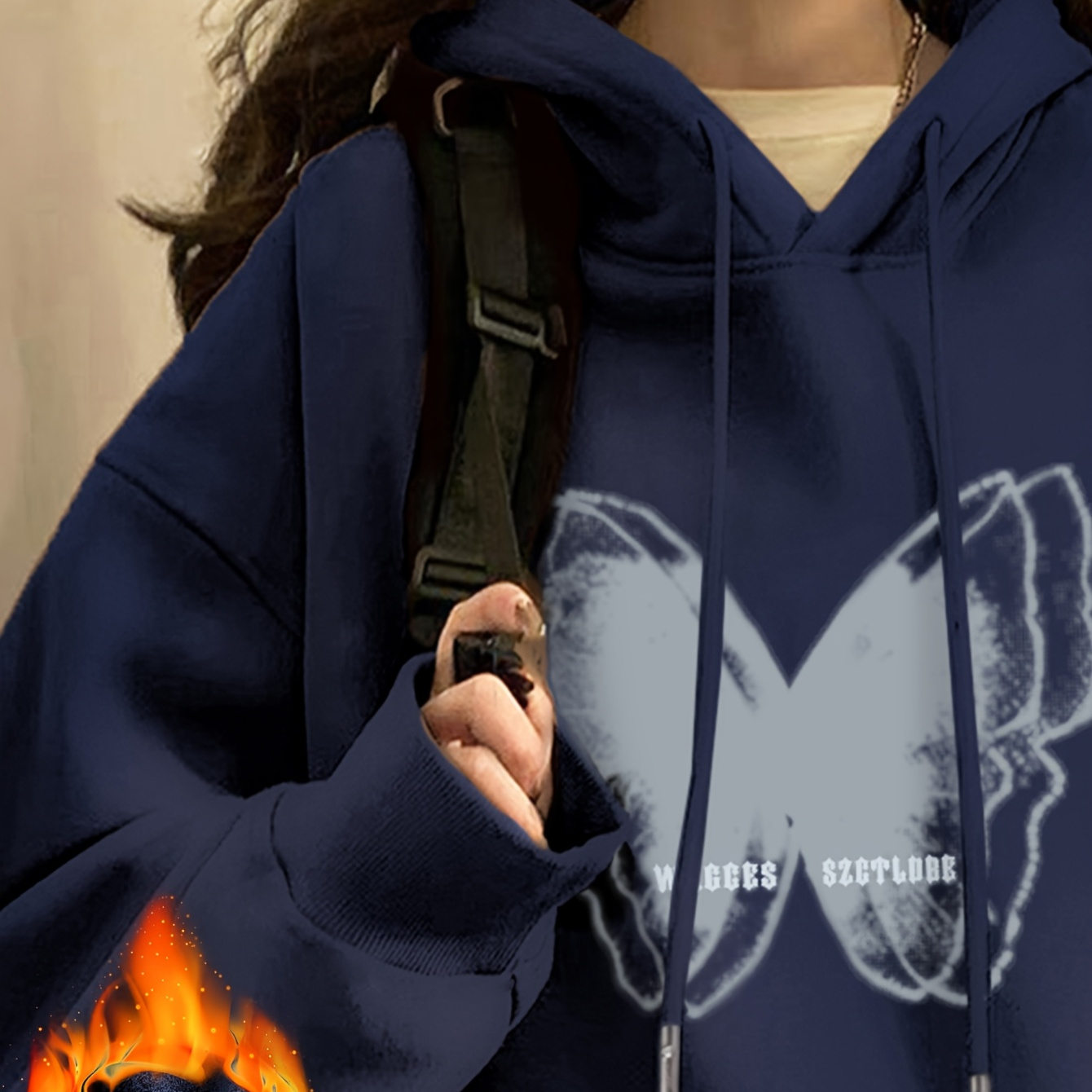 

Cozy Fleece-lined Hoodie With Print - Casual & Loose Fit, Long Sleeve Pullover For Women - Fall/winter