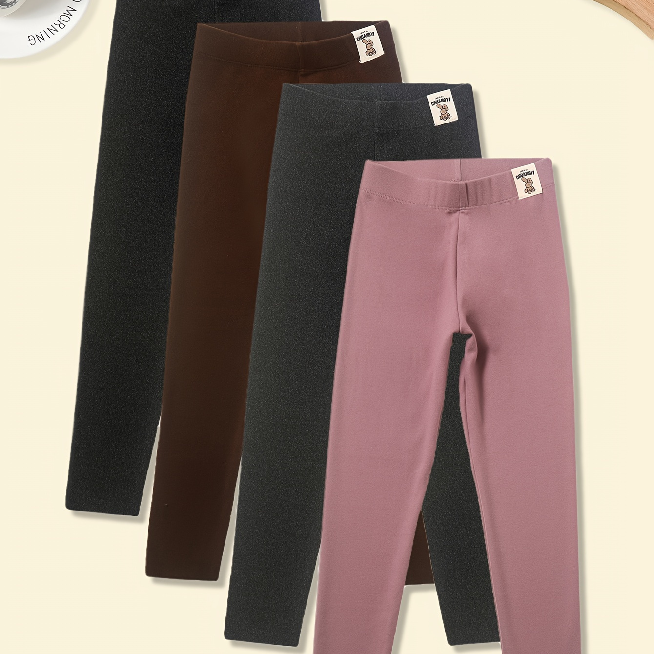 

4 Packs Girls Cute Leggings Set Slim &warm Rabbit Print Pants For Fall Winter Sports Gift