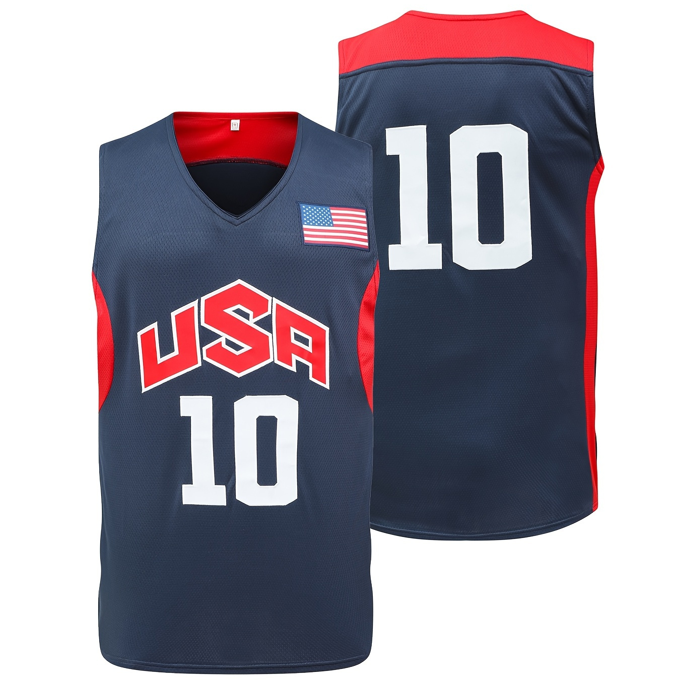 Men's USA #10 Embroidered Basketball Jersey, Active Retro V Neck Sleeveless Uniform Basketball Shirt for Training Competition S-XXXL,Temu
