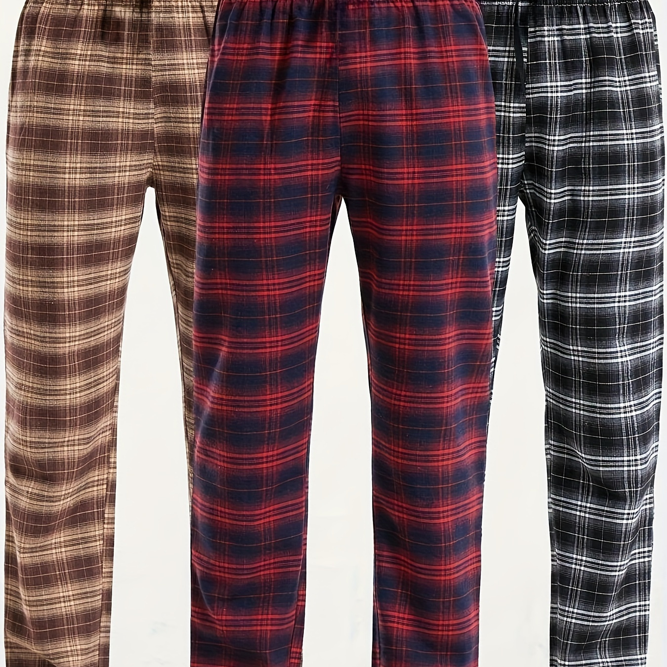 

3pcs Men's Pajama Pants - Cozy & Stretchy Polyester , Wear For Fall/winter