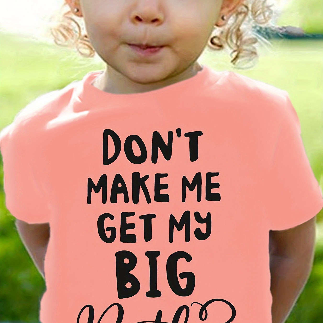 

Girls' Summer Fashion Short-sleeve T-shirt, Don't Make Me Get My Big Brother Print, Cute Girls' Casual Crew Neck Tee