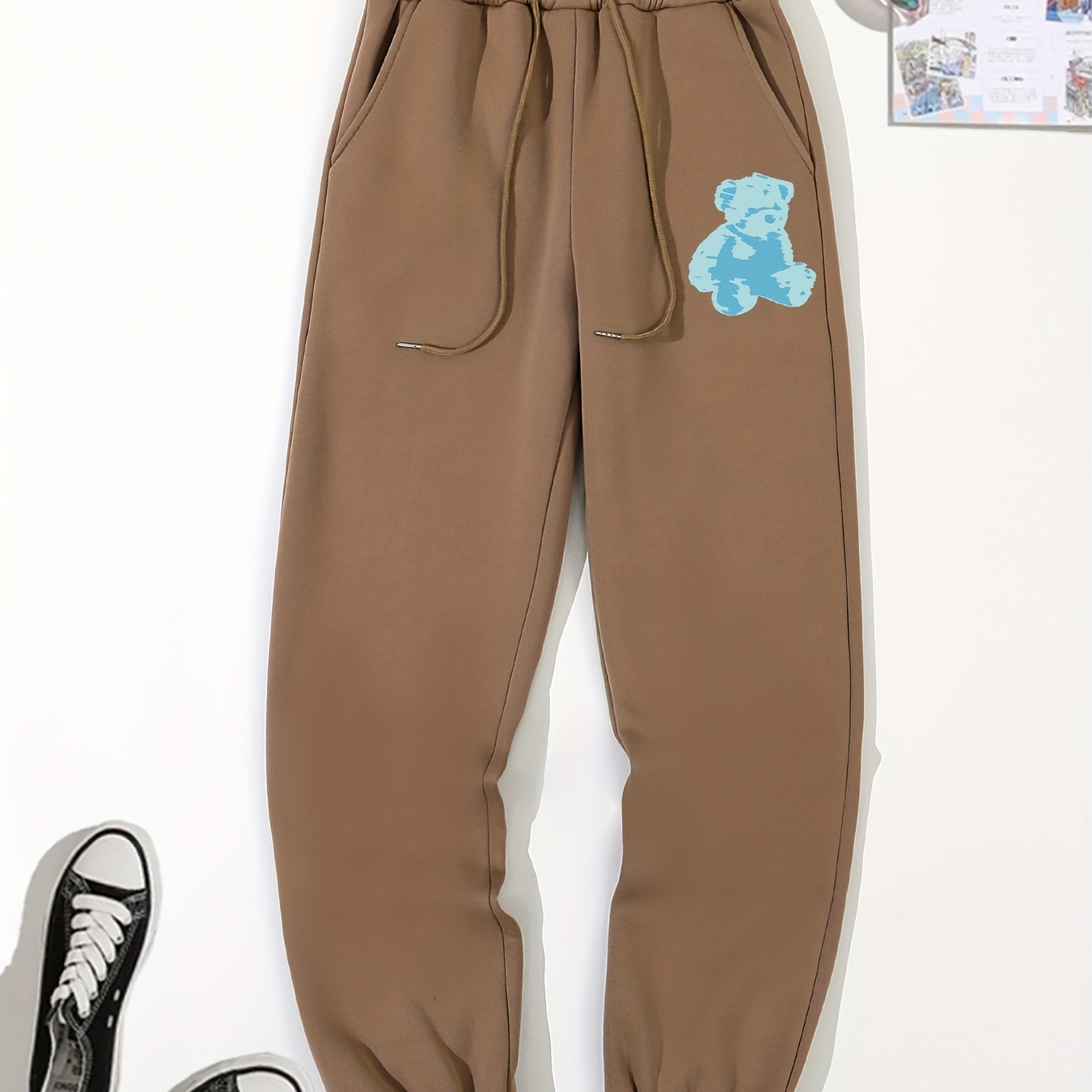 Lover Bear Print Stacked Sweatpants Casual Drawstring Waist - Temu