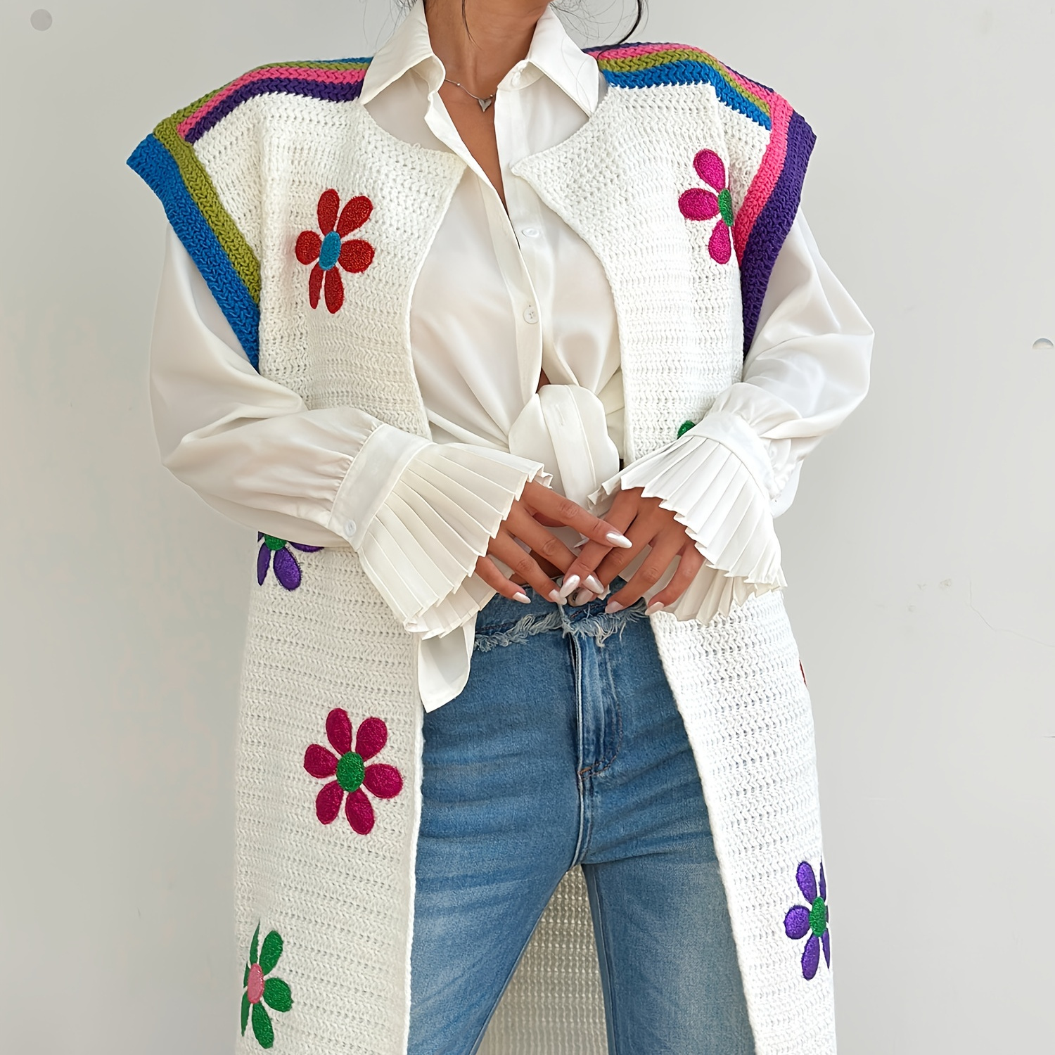 Floral Embroidered Open Front Cardigan