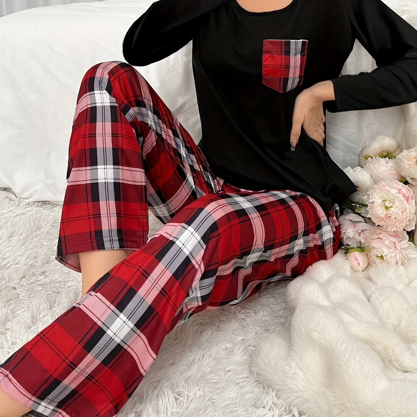 

Autumn And Winter Ladies' Pajamas With Long Sleeves And Pants, Tops With Pockets, Pants, Trousers With And Printed Patterns, Spring, Summer, Autumn And Winter Clothes Set