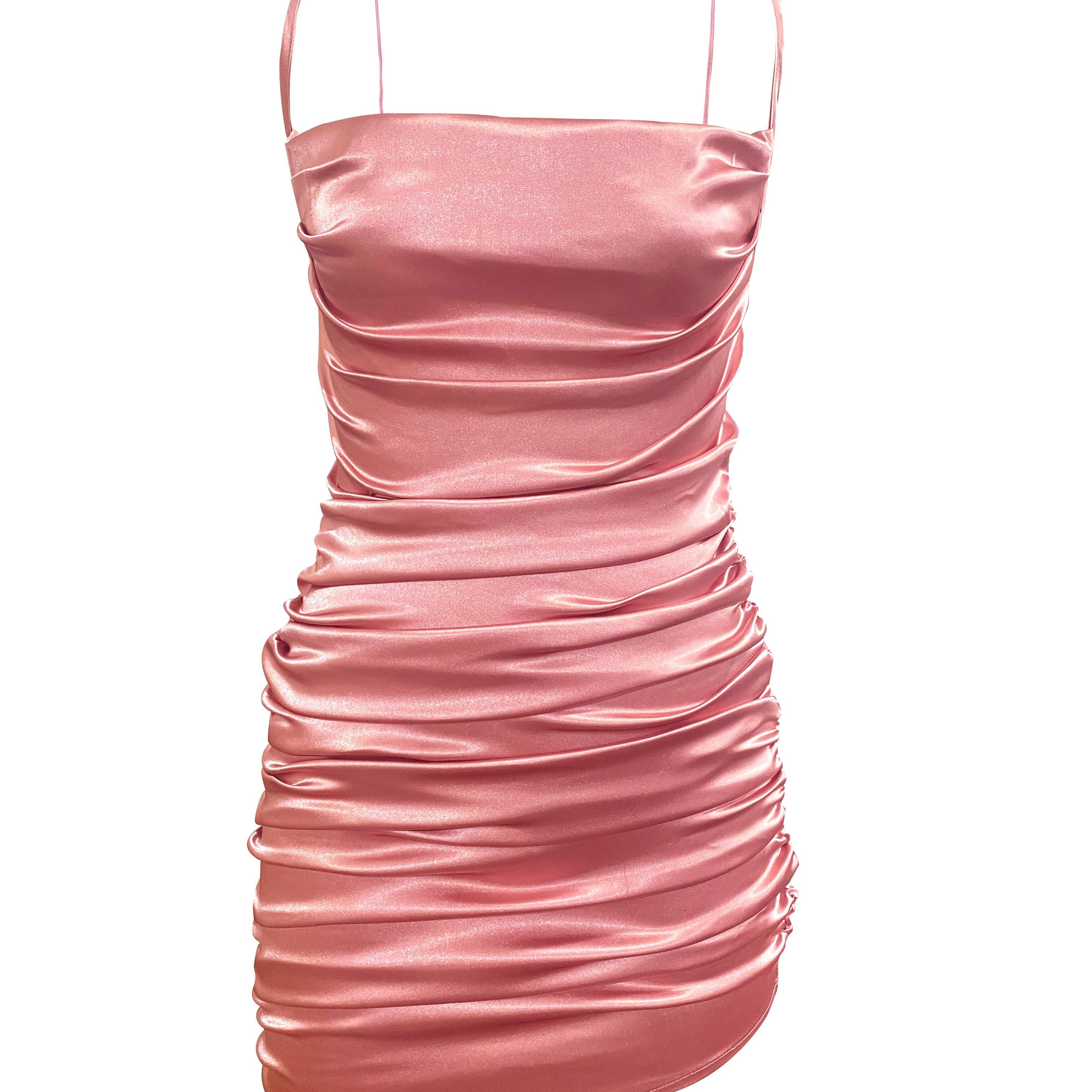 

Satin Spaghetti Strap Dress, Sexy Ruched Bodycon Dress For Party & Club, Women's Clothing