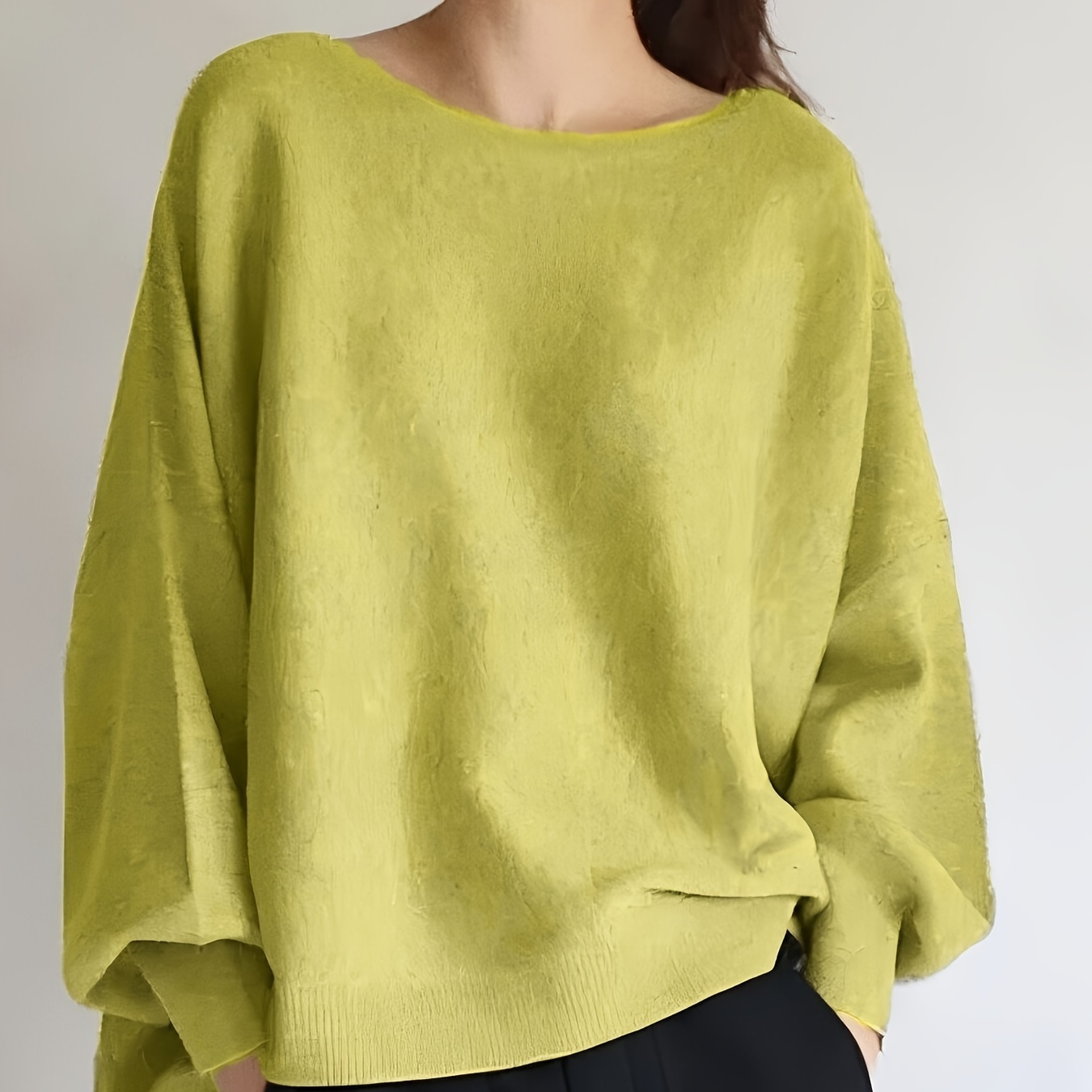 

Women's Casual Lime Green Knit Sweater - Viscose .0%, Boat Neck, High-low Hem With Tie-back Detail, Machine Washable For Spring/summer/fall, Classic Sweater For Ladies