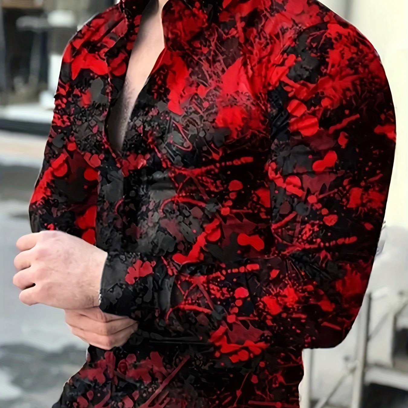 

Chemise à manches longues à avec motif d'éclaboussures d'encre pour hommes, pour et , chemise décontractée et tendance à offrir en cadeau.