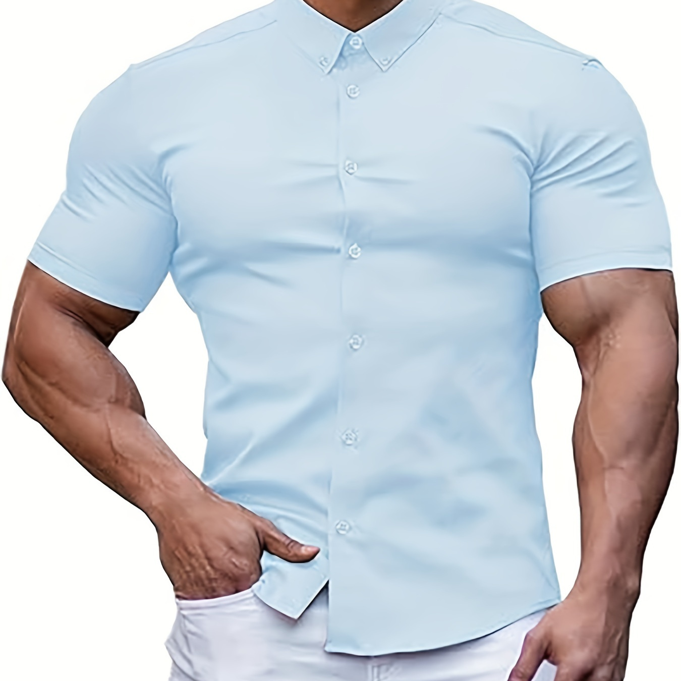 

Urru Men's Muscle Dress Shirts Slim Fit Stretch Short Sleeve Casual Button Down Shirt