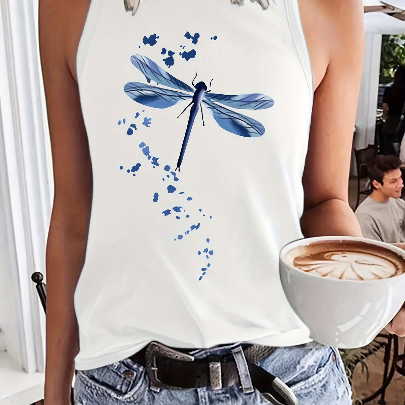 

Dragonfly Tank Top, Sleeveless Casual Top For Summer & Spring, Women's Clothing