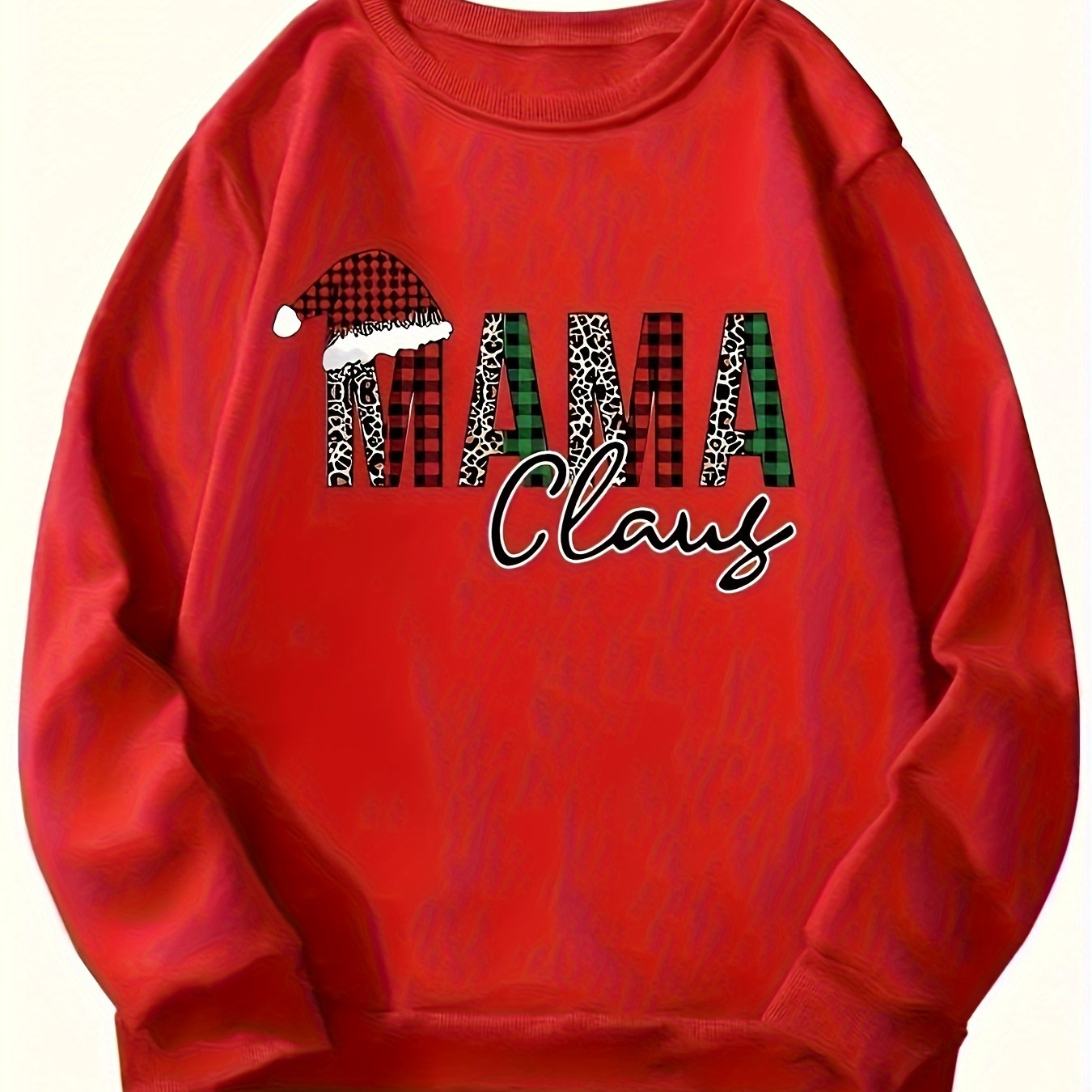 

Christmas Themed Sweatshirts For Women - Casual Crew Neck Knit Polyester Sweatshirt With Cartoon Mama/nana Claus Pattern For Fall/winter