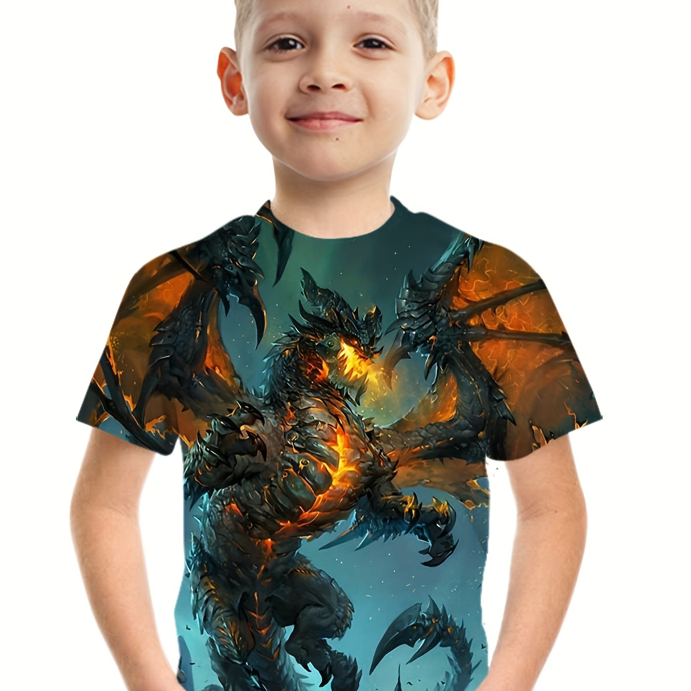 

Cool Dragon 3d Print Boys Creative T-shirt, Casual Lightweight Comfy Short Sleeve Tee Tops, Kids Clothings For Summer