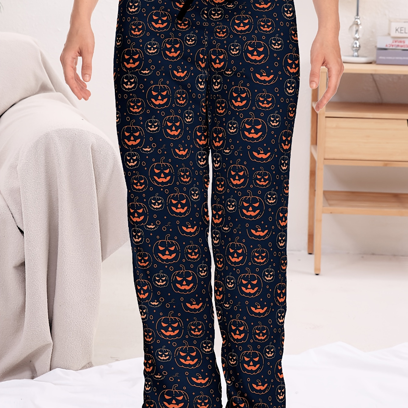 

Pumpkin Print Sleep Bottoms, Soft & Comfy Elastic Waist Pants, Women's Sleepwear & Loungewear