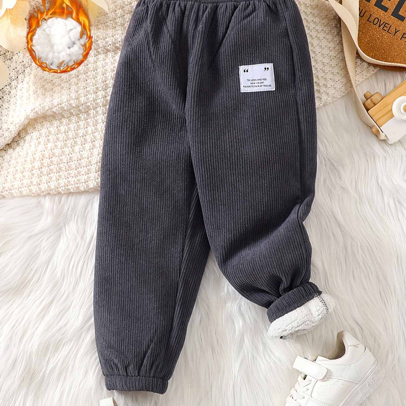 

Boys Corduroy Lined Trousers - Thickened And Fleece-lined Casual Pants For Fall/winter