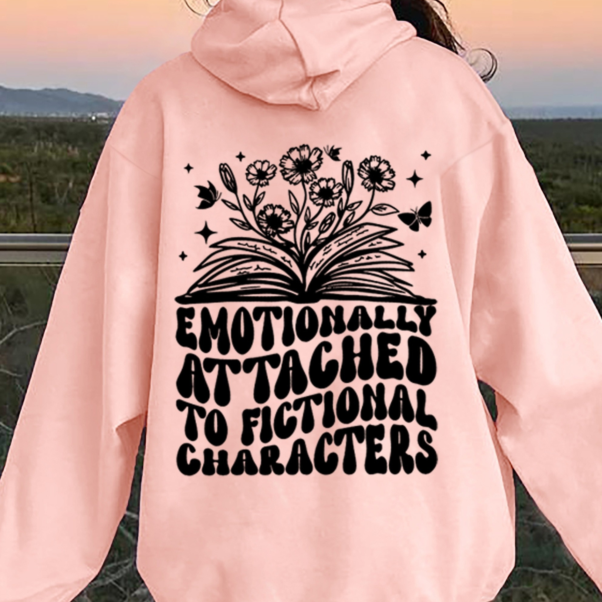 

Book Print Hoodie, Drawstring Casual Hooded Sweatshirt For Fall & Spring, Women's Clothing